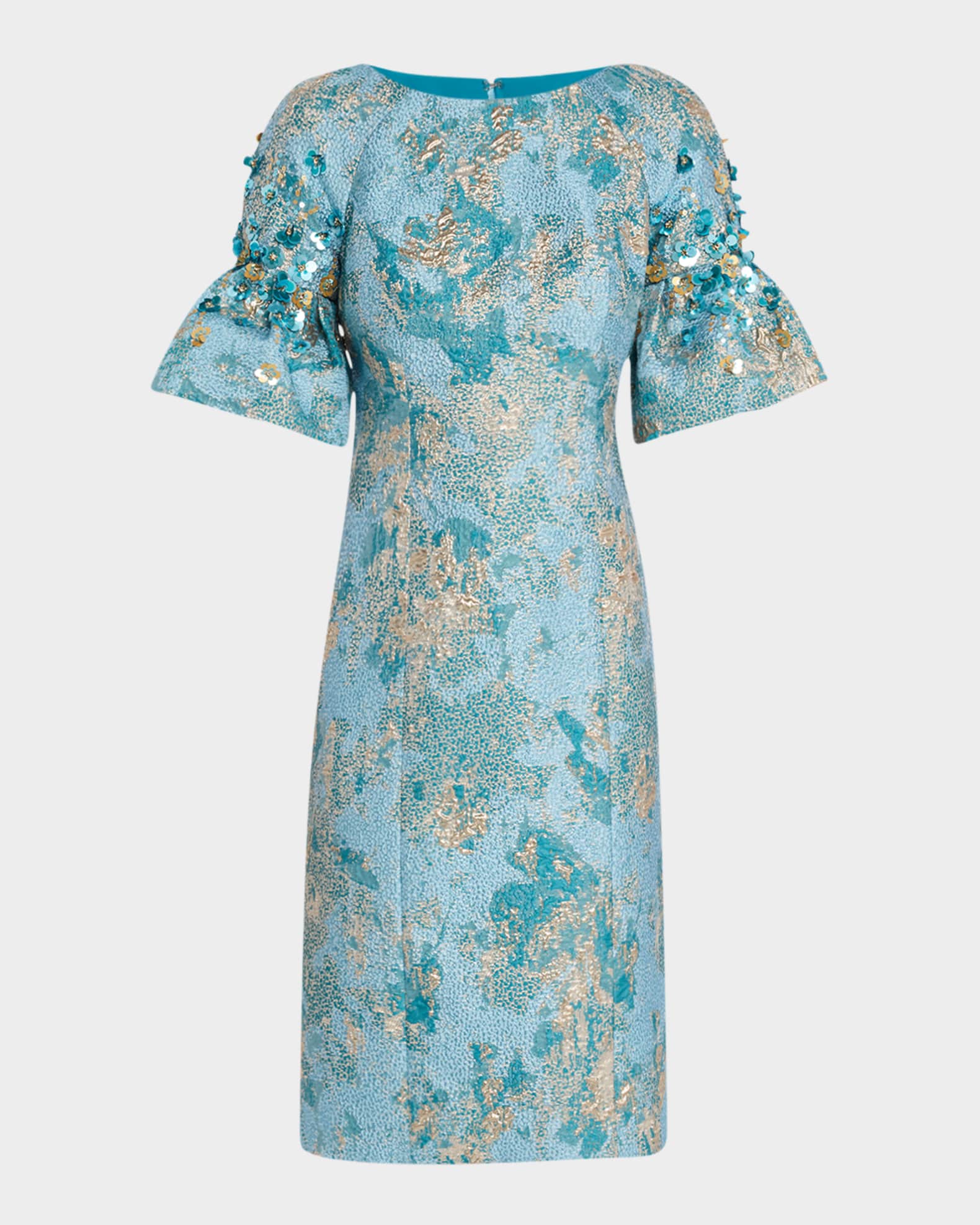 Sequin-Embellished Metallic Jacquard Dress 0