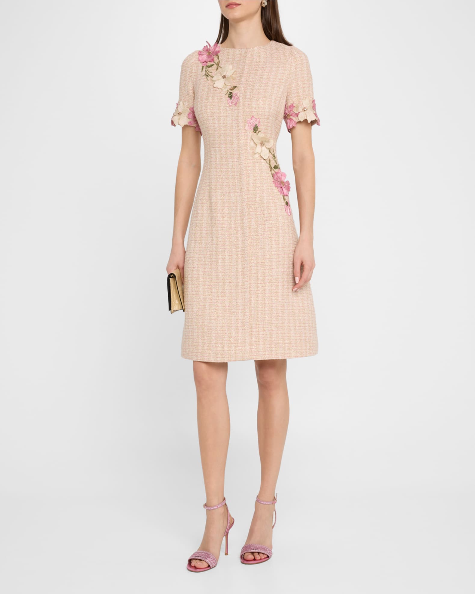 Floral Applique Tweed Dress 1