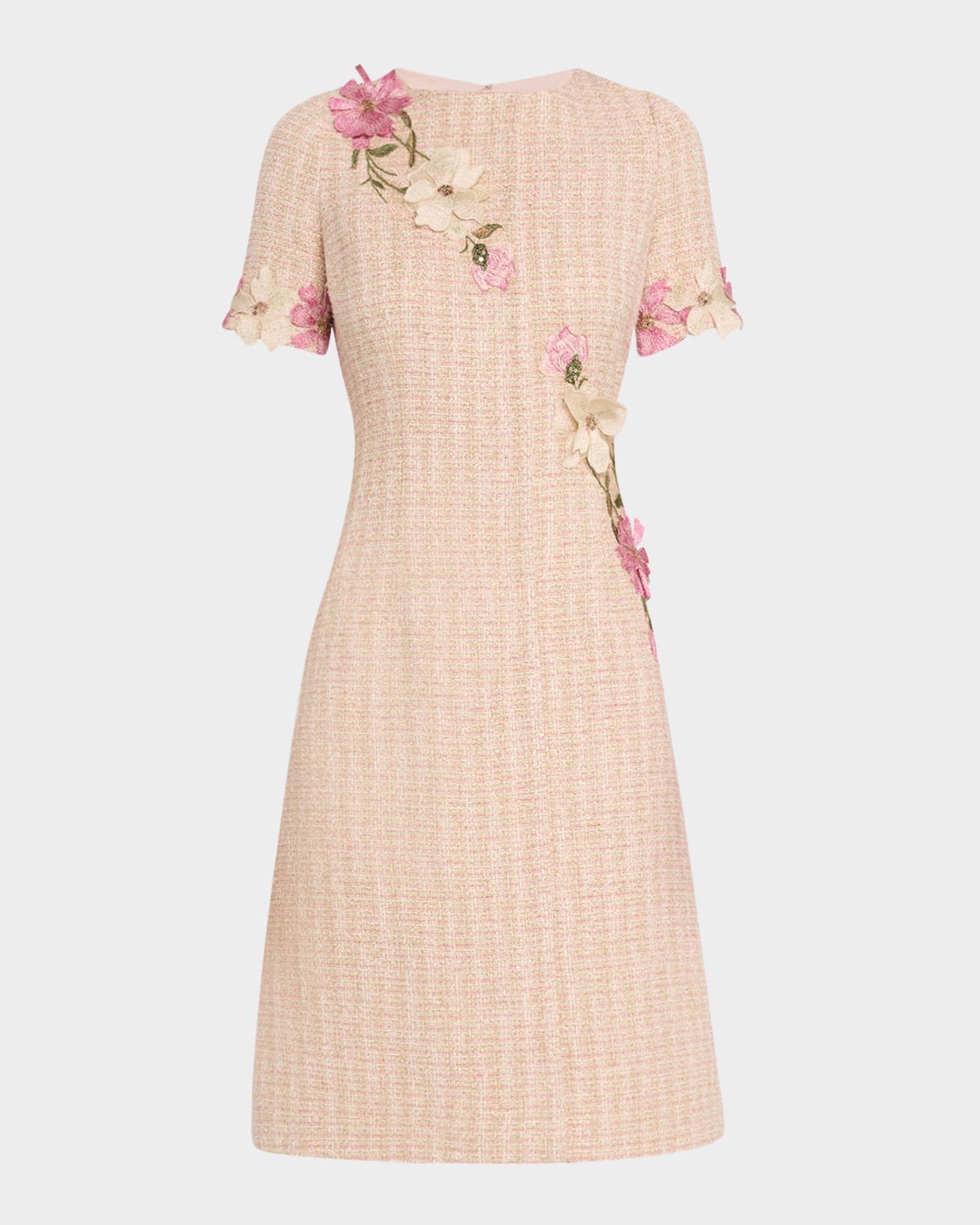 Floral Applique Tweed Dress 0