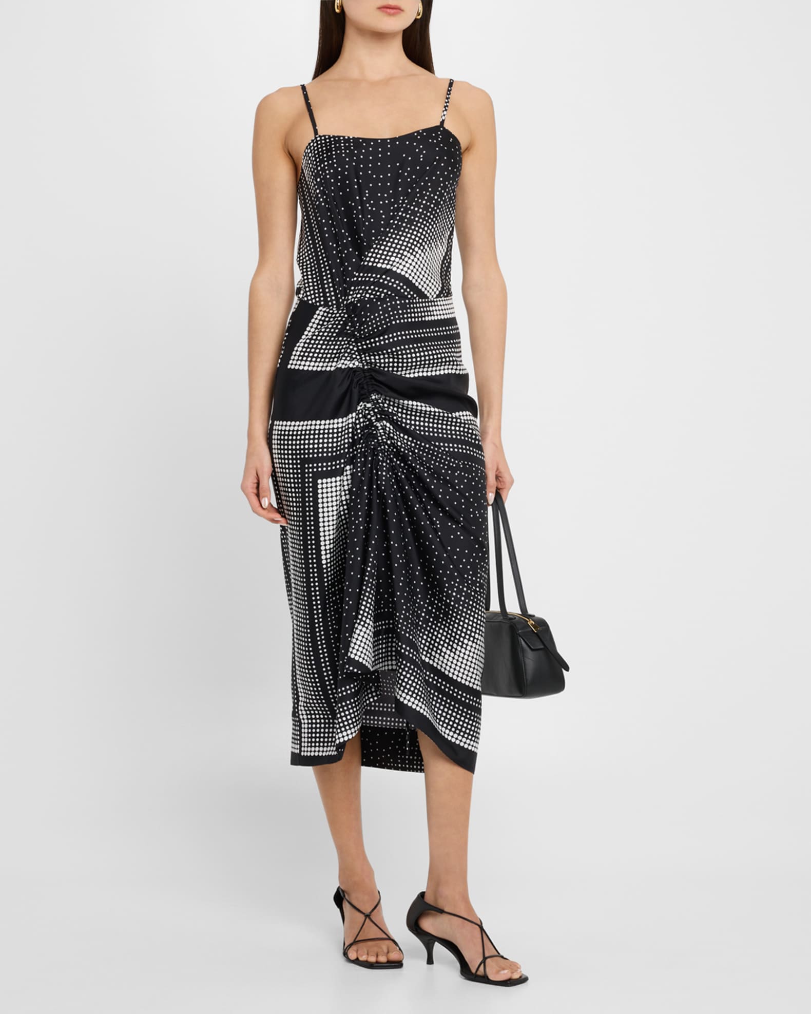 Angie Ruched Dot-Print Silk Midi Dress 1