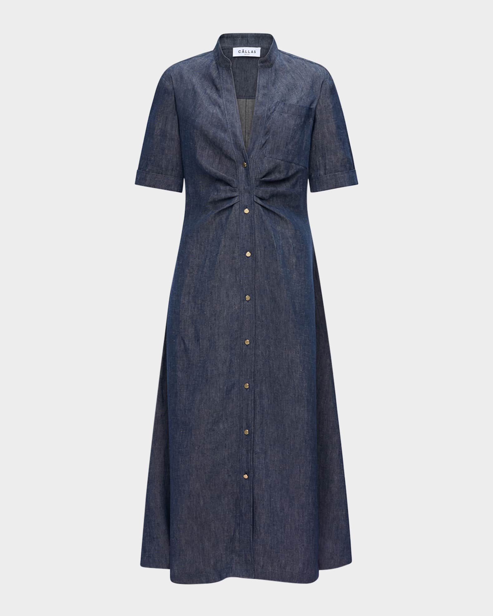 Noor V-Neck Button Denim Midi Shirtdress 0