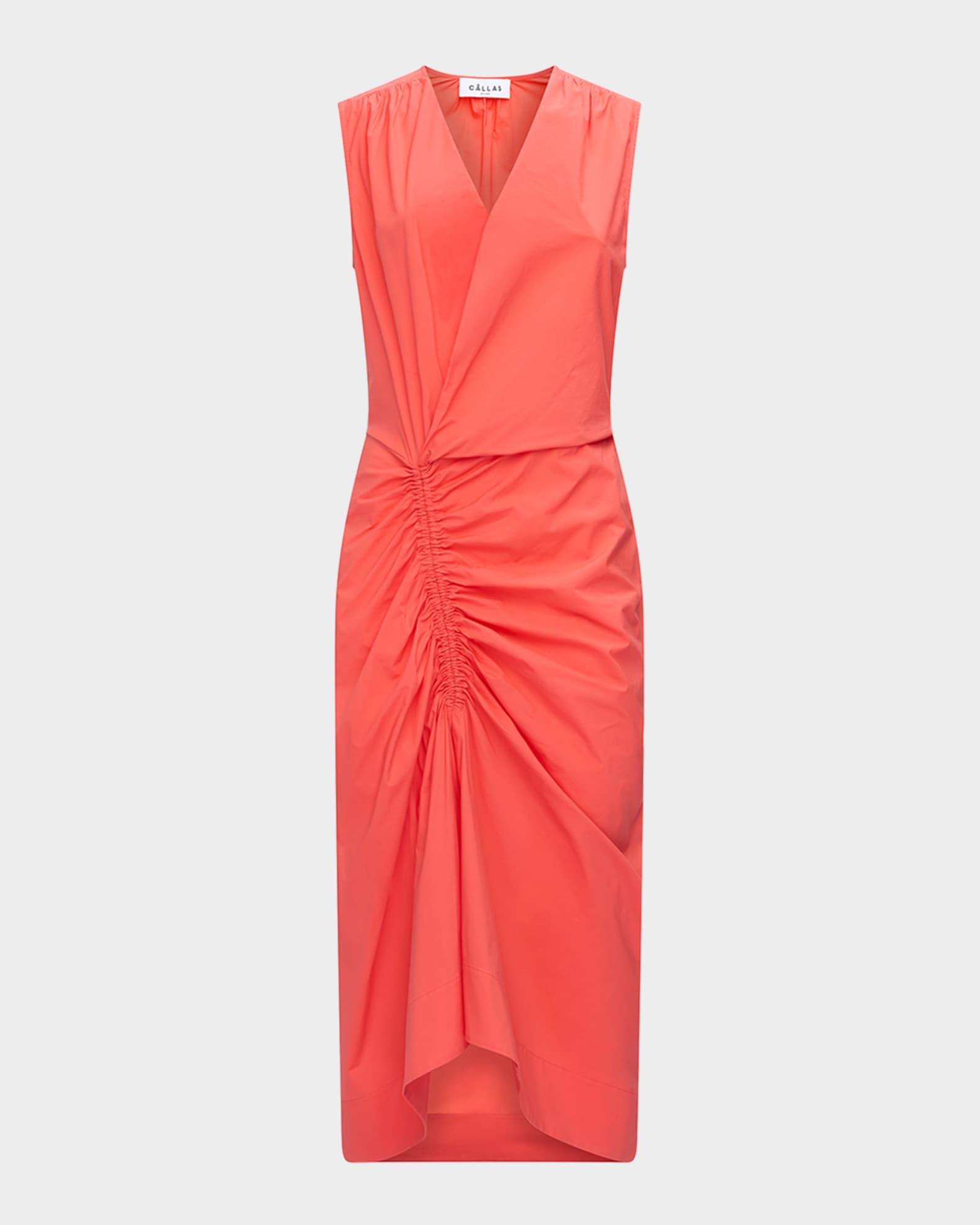 Agnes V-Neck Gathered Wrap Sleeveless Dress 0