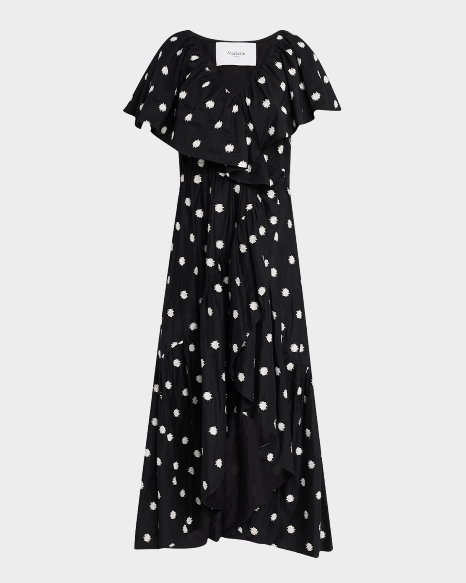 Loris Embroidered Ruffle Midi Dress 0