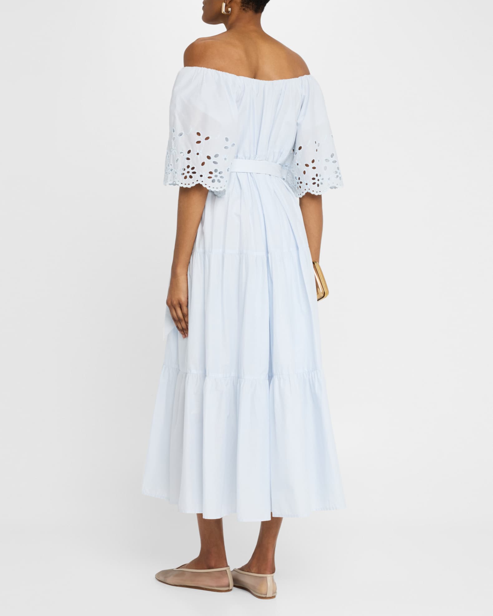 Merlette Berenson Tiered Eyelet-Embroidered Midi Dress | Neiman Marcus