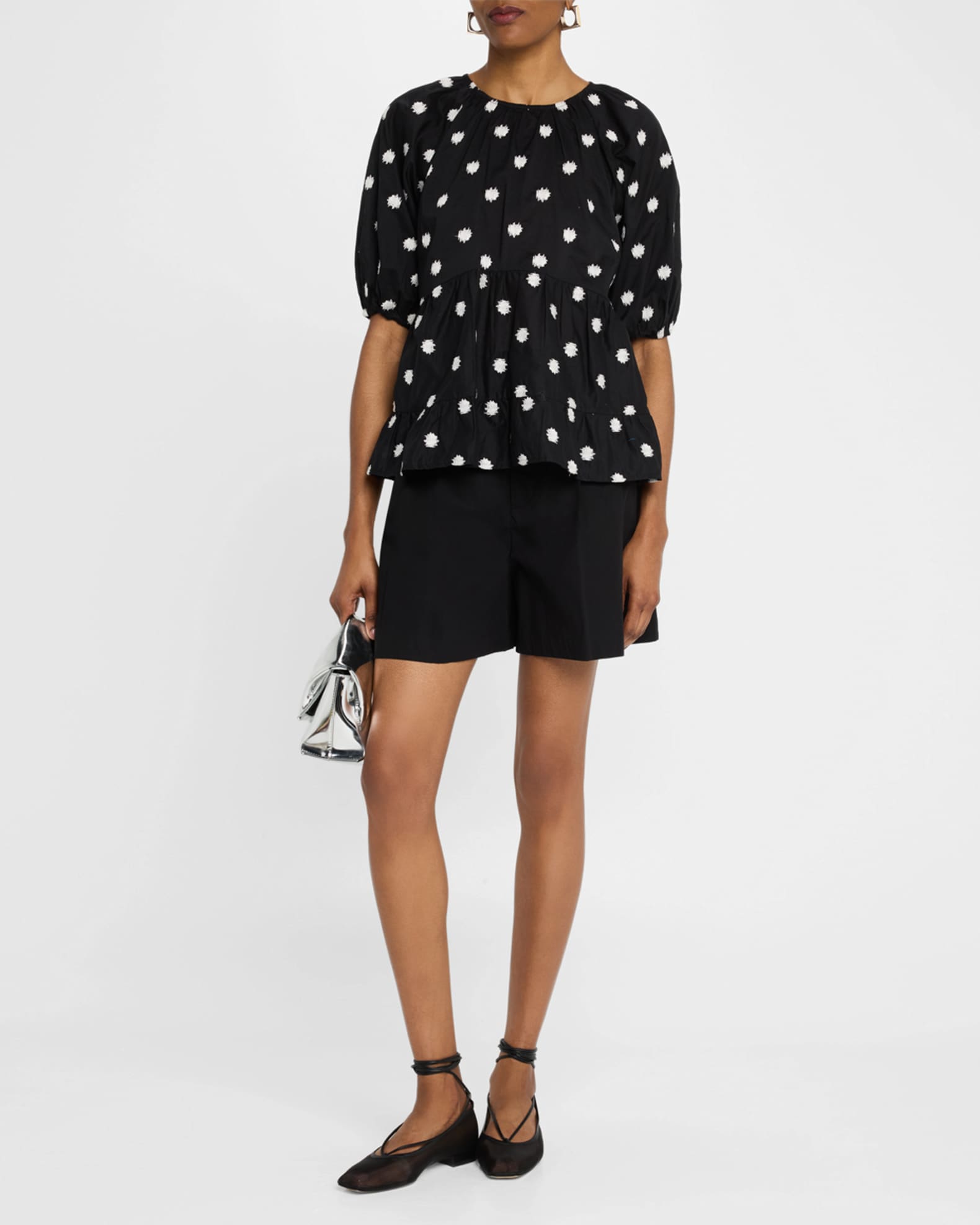 Bow Embroidered Cotton Blouse 1