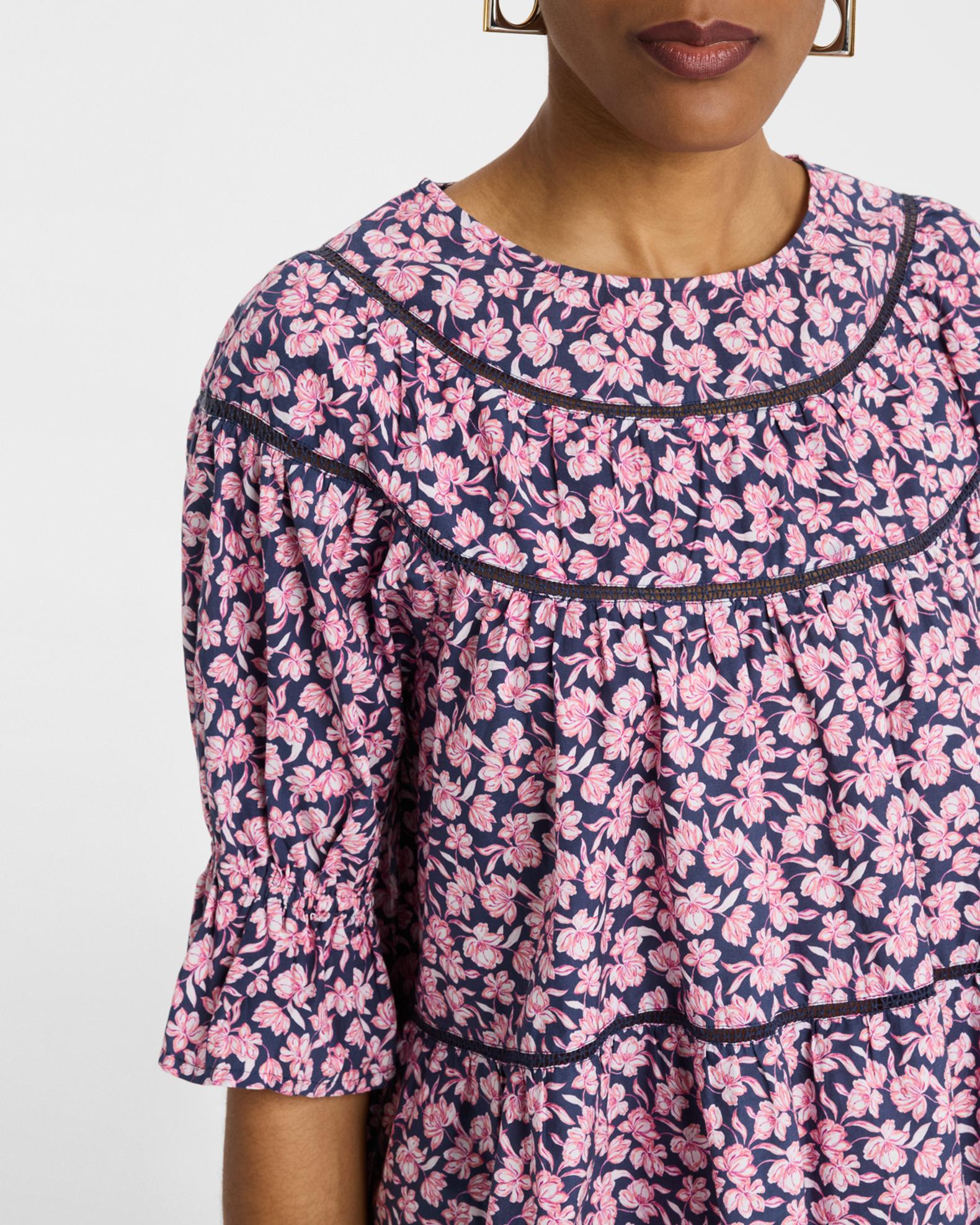 Merlette Sol Ruched Floral-Print Cotton Blouse | Neiman Marcus