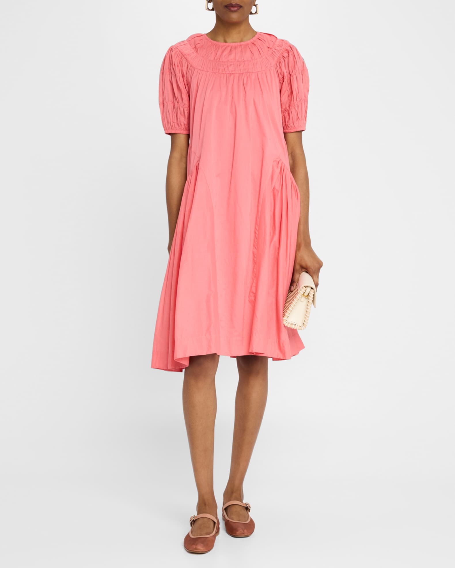 Maigret Ruched Puff-Sleeve Cotton Dress 1