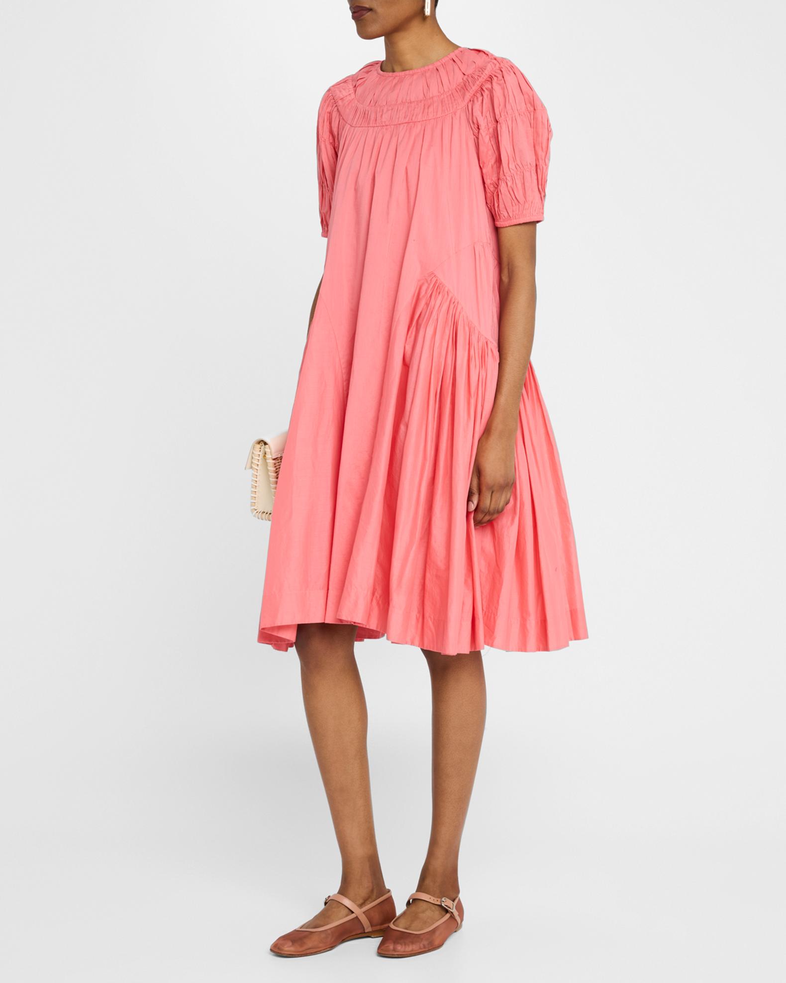 Merlette Maigret Ruched Puff-Sleeve Cotton Dress | Neiman Marcus