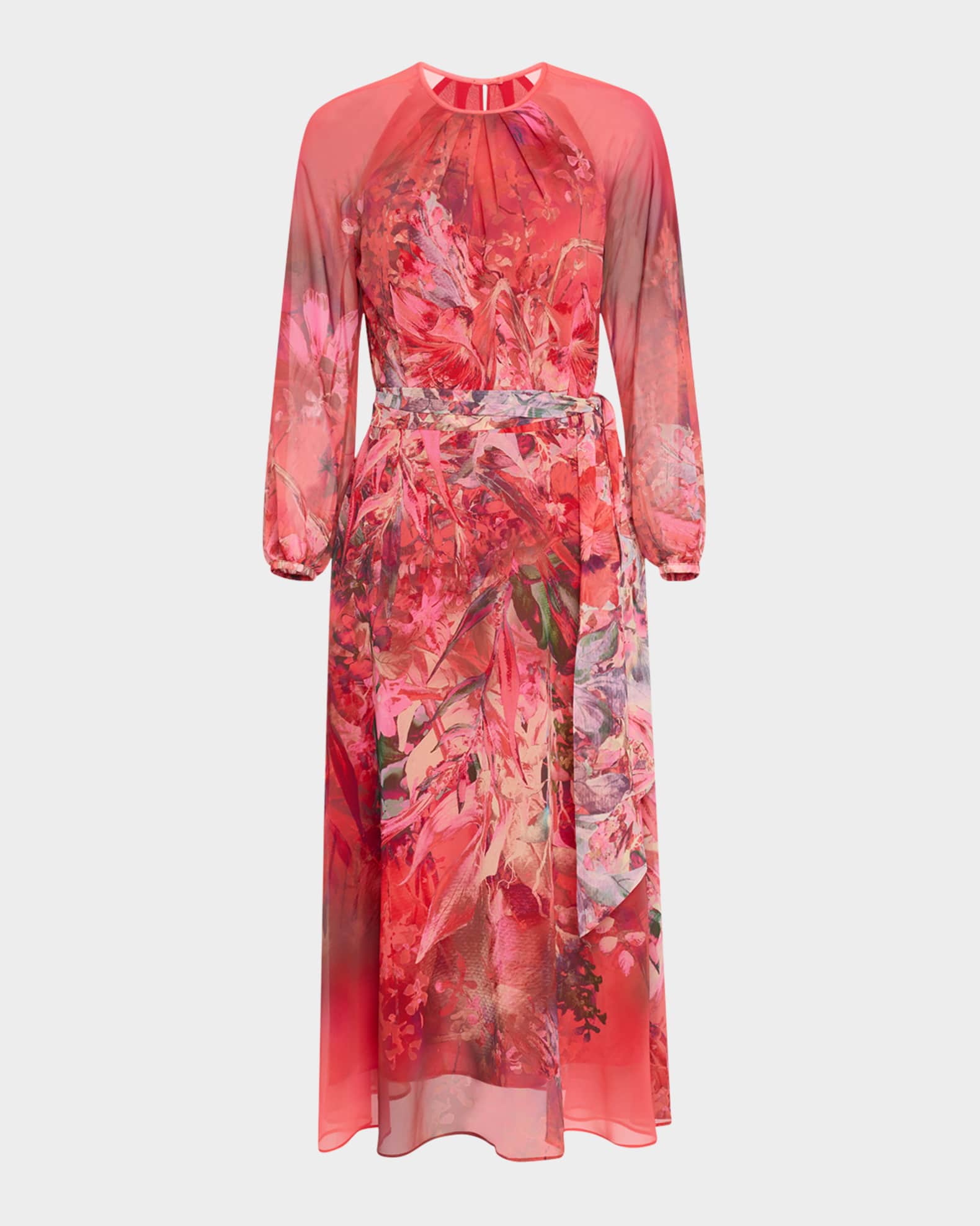 Floral-Print Chiffon Midi Dress 0