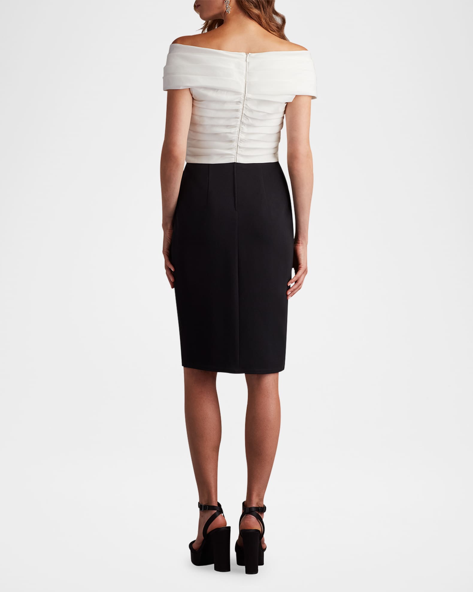 Tadashi Shoji Pleated Two-Tone Crepe & Taffeta Dress