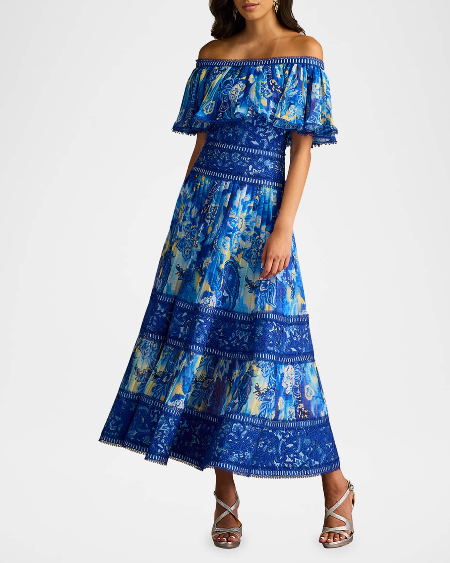 Off-Shoulder Floral-Print & Lace Midi Dress 1