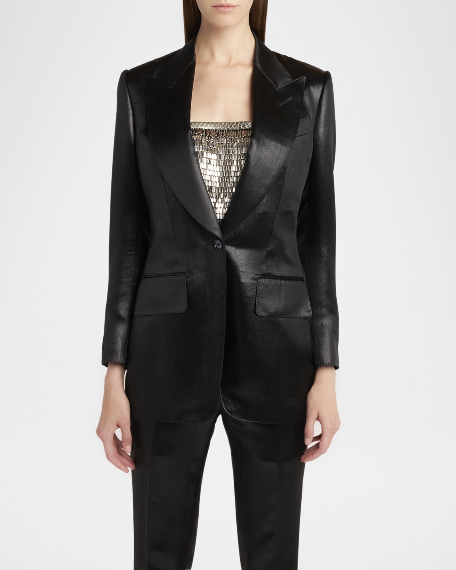 ジャケット TOM FORD SS25 SINGLE BREAST BLAZER (GI3005FAX1340 AW113) TOM FORD Single-Breasted Wool-Blend Blazer Jacket | Neiman