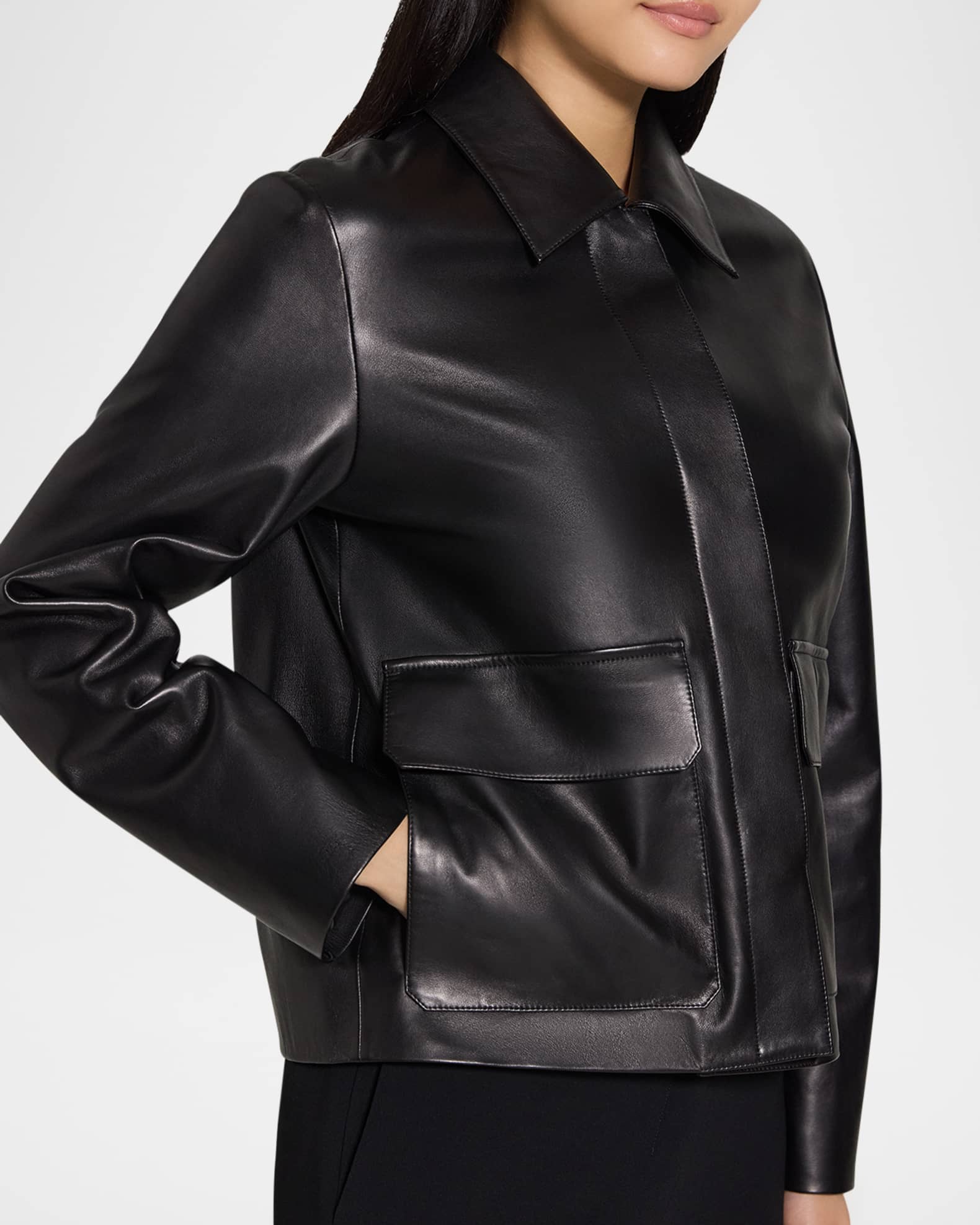 Theory Boxy Leather Jacket | Neiman Marcus