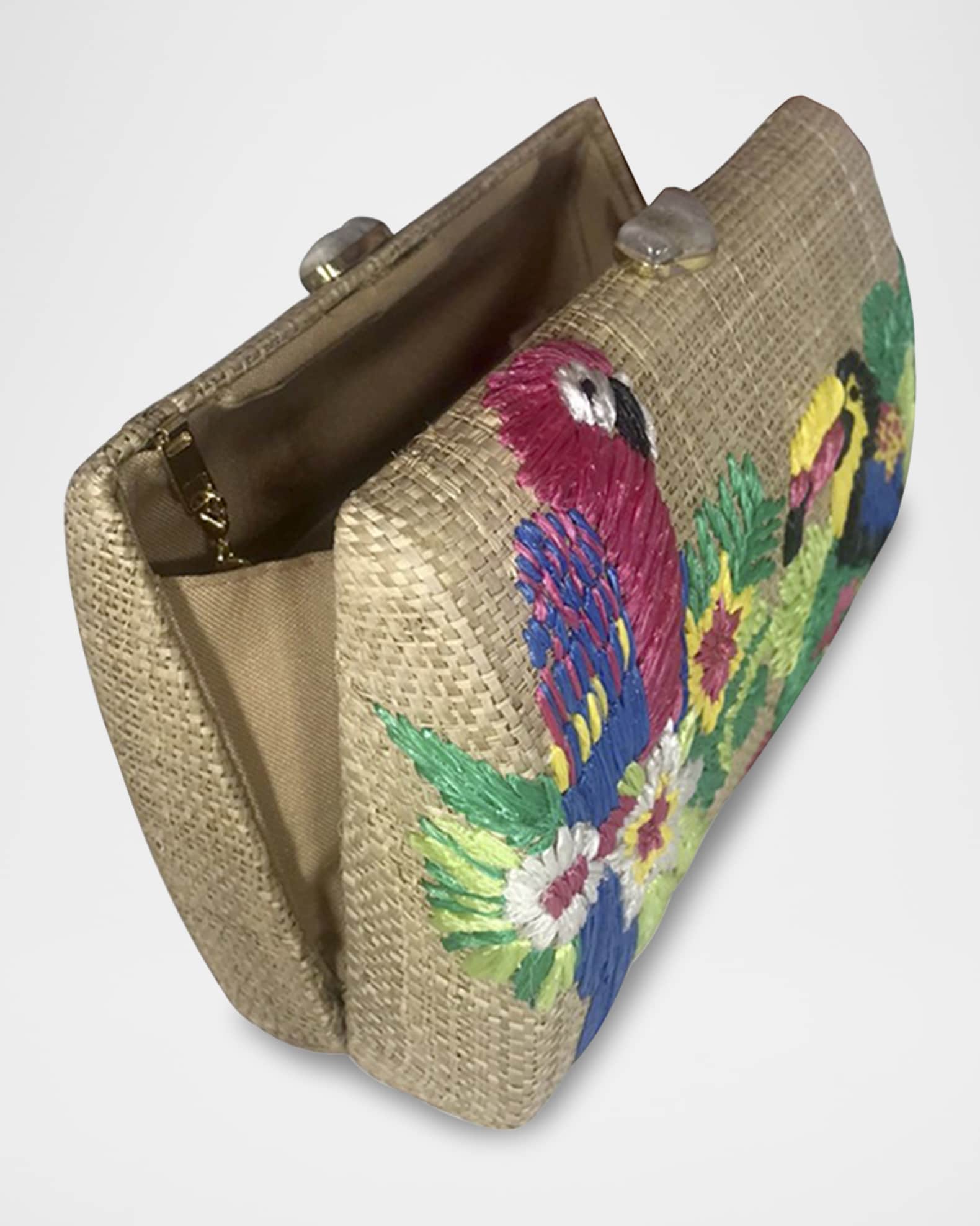 Serpui Candice Tropical Embroidered Straw Shoulder Bag | Neiman Marcus
