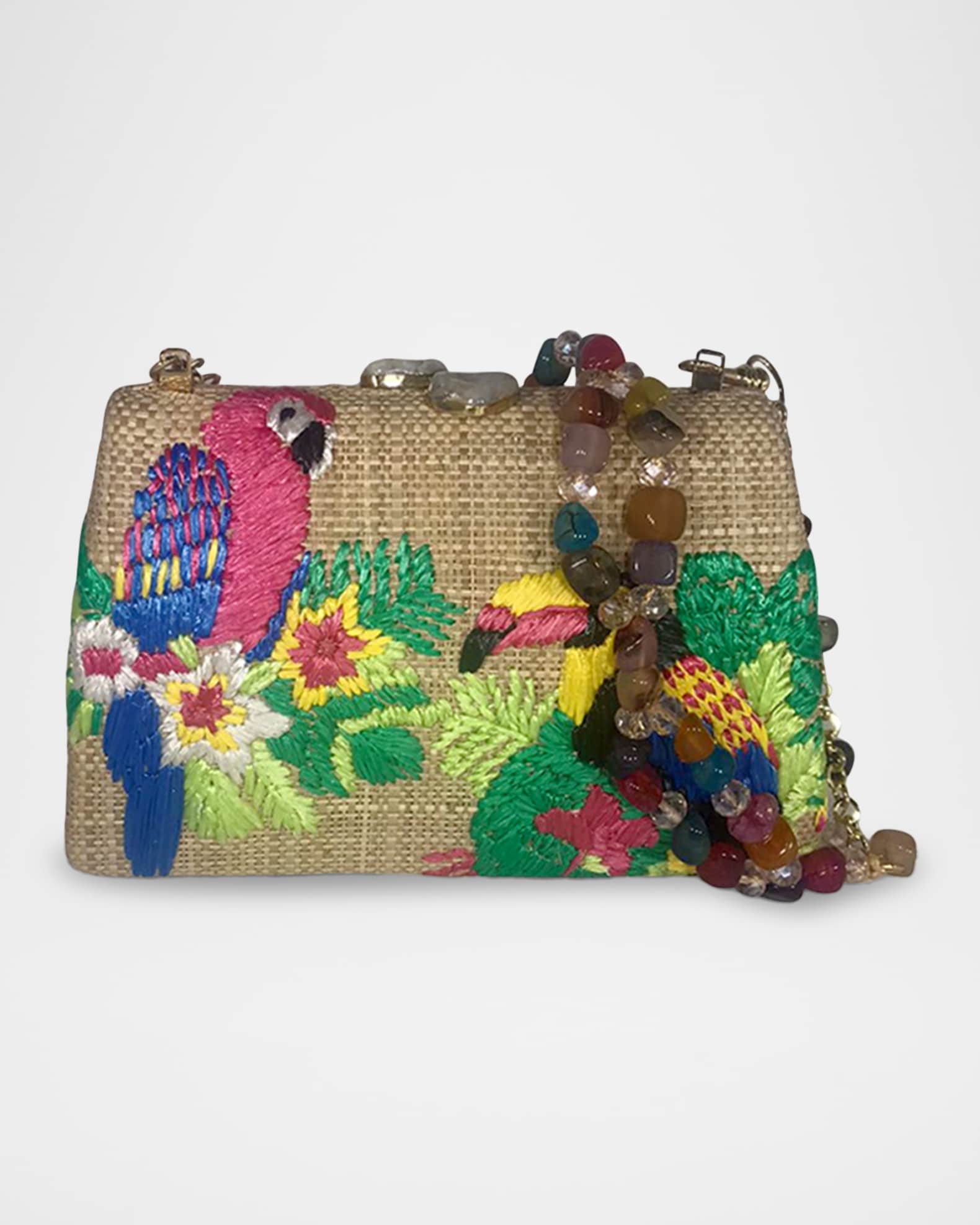 Serpui Candice Tropical Embroidered Straw Shoulder Bag | Neiman Marcus