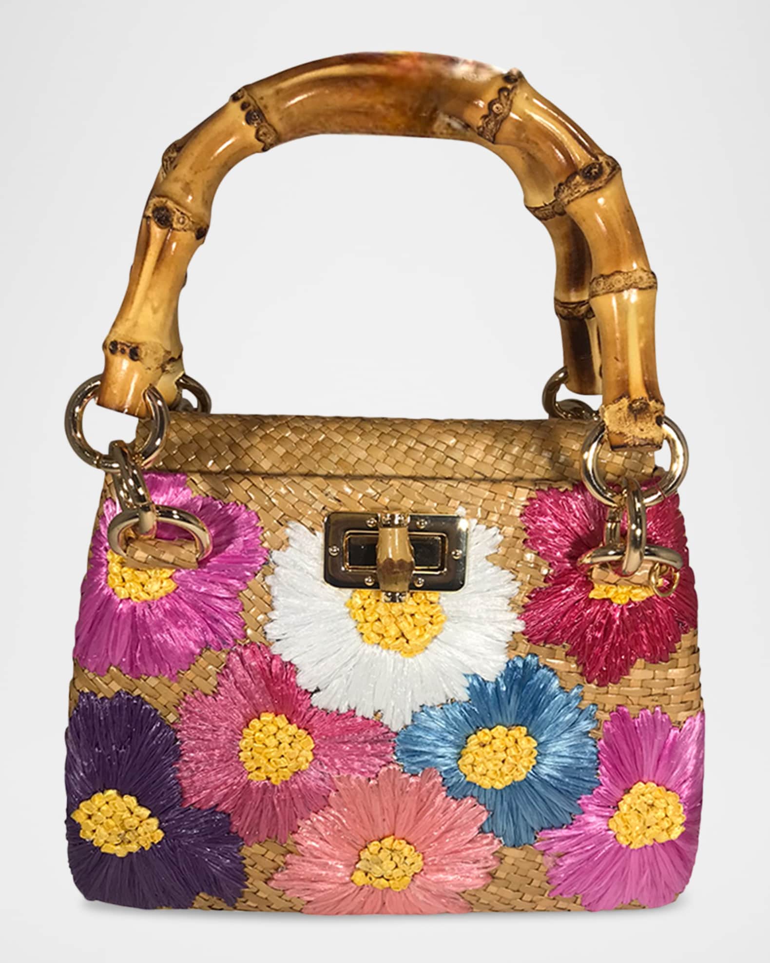Perla Flowers Straw Top-Handle Bag 0