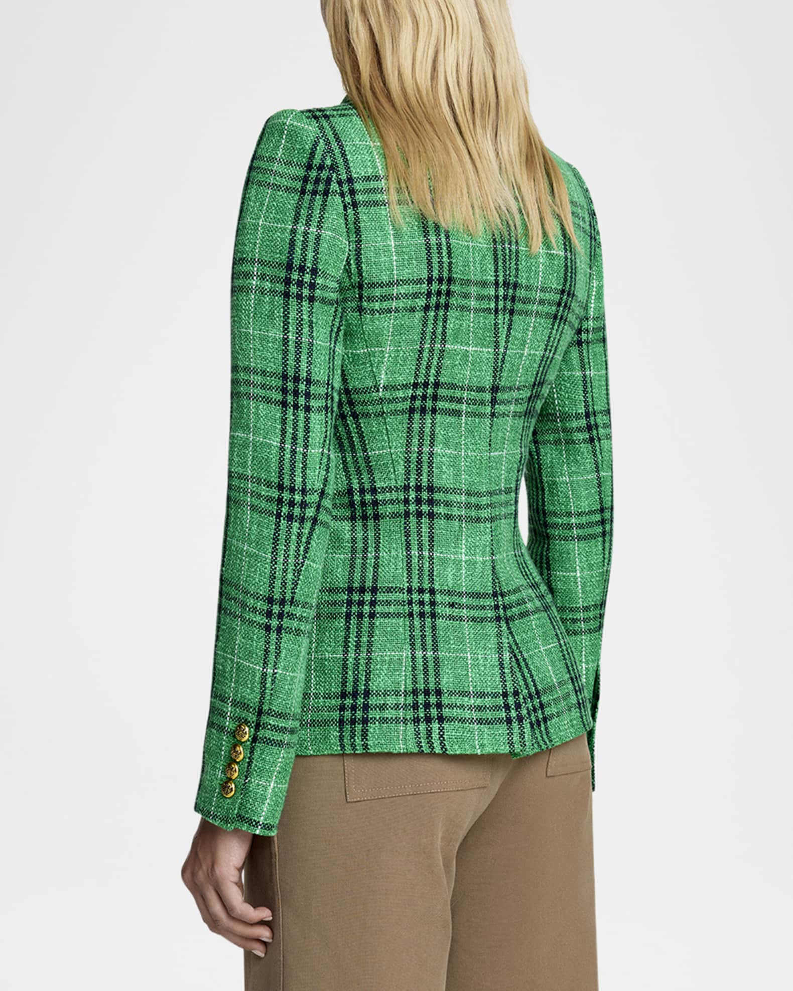 Textured Summer Plaid Cut-Away Blazer 1