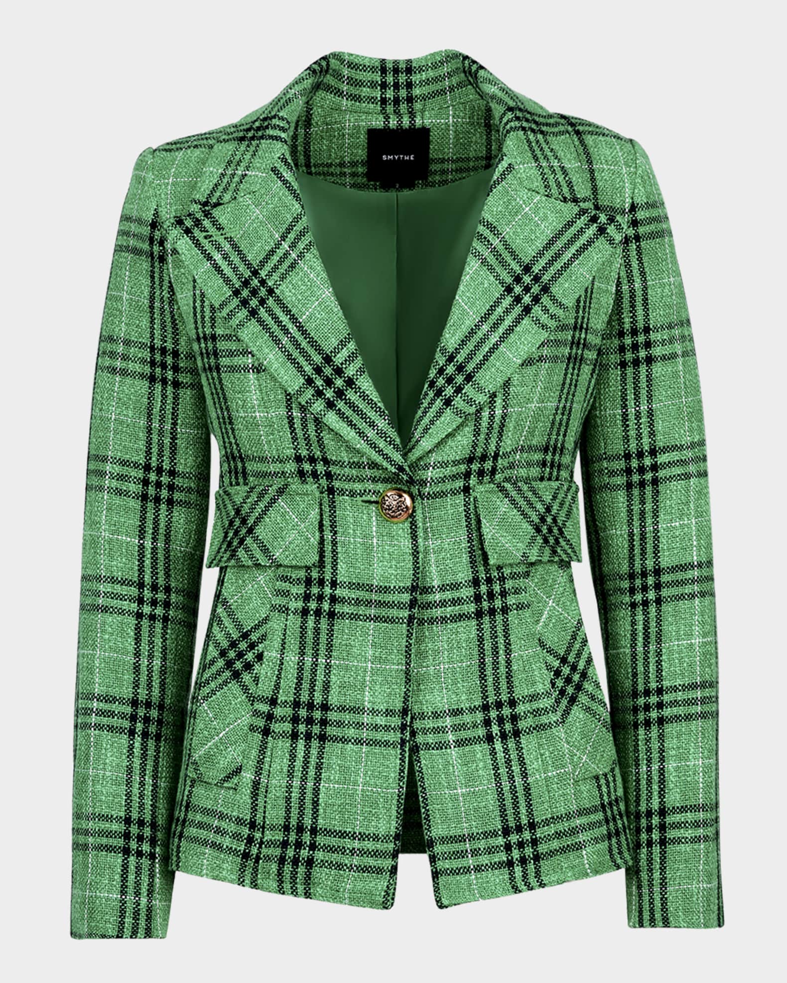 Textured Summer Plaid Cut-Away Blazer 0