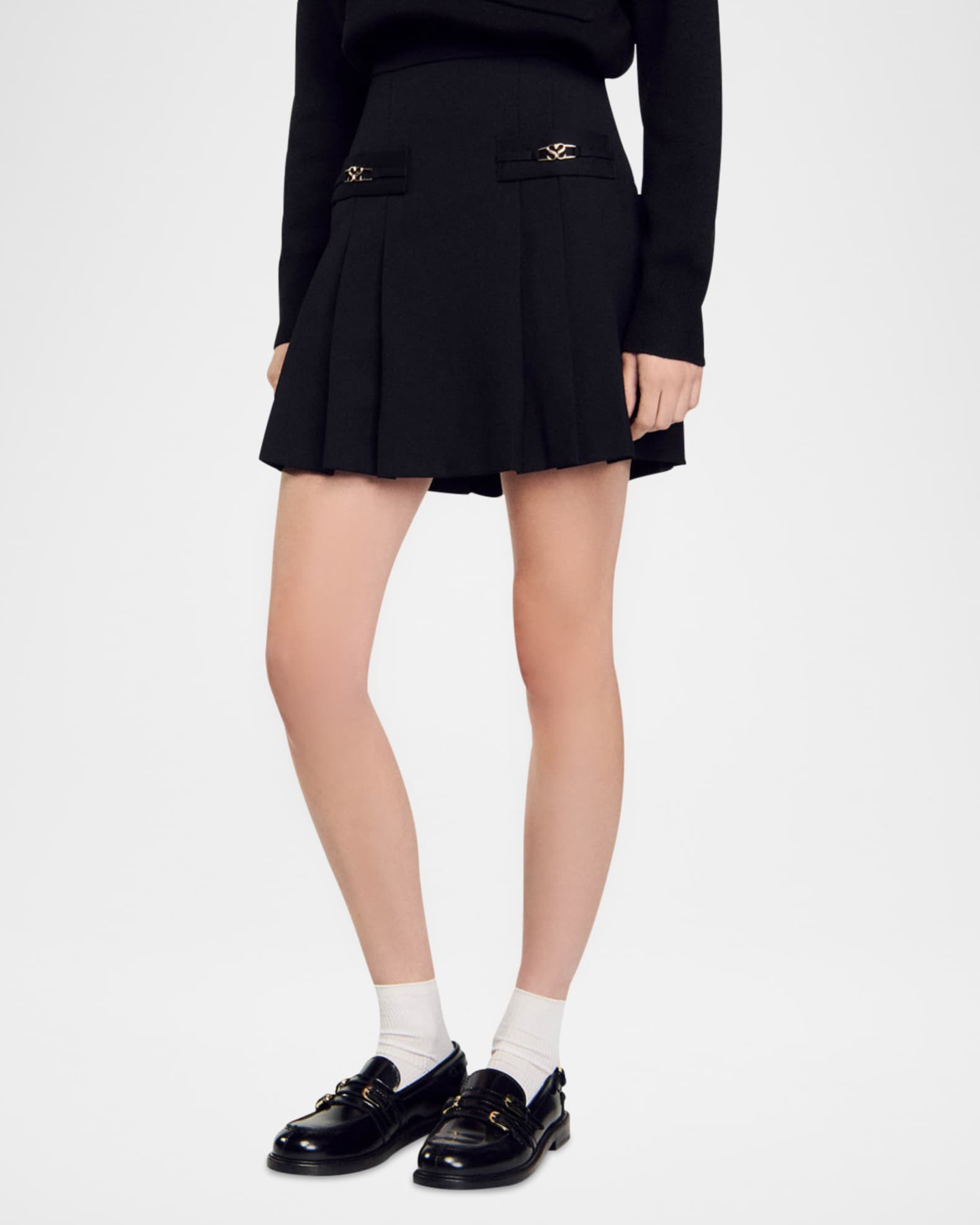 Sandro Rebeca Stitched Pleat Mini Skirt | Neiman Marcus