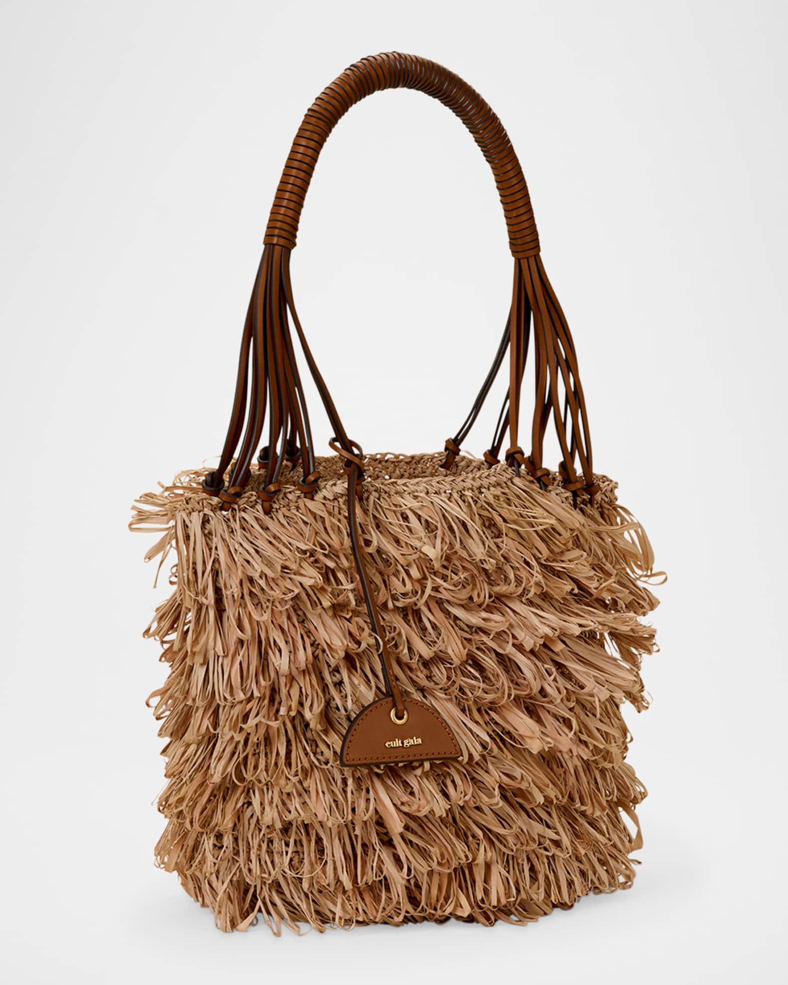 Miladia Fringe Raffia Bucket Shoulder Bag 1