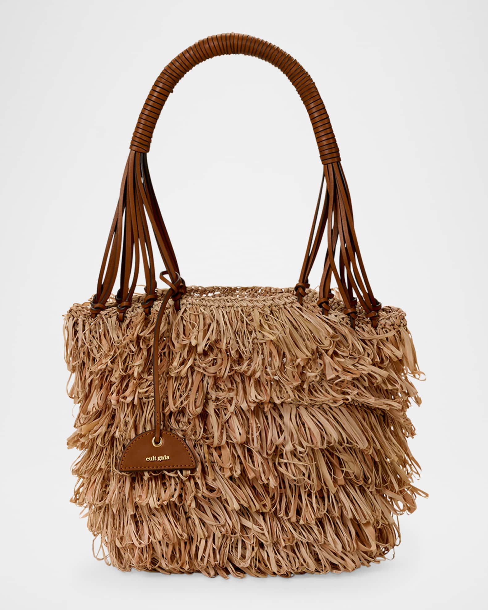 Miladia Fringe Raffia Bucket Shoulder Bag 0