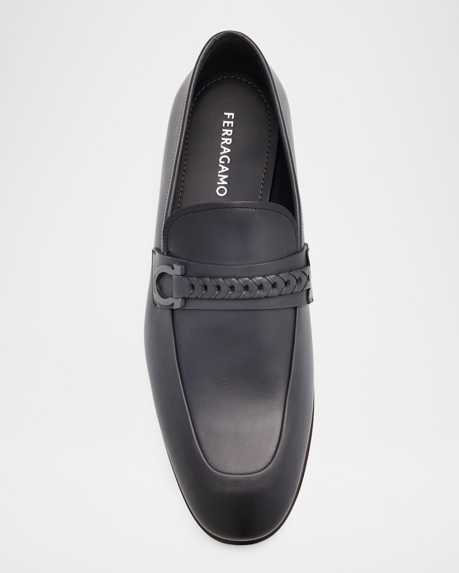 NEW Authentic Salvatore Ferragamo Antigua Pebbled Black Leather Driving Loafers Gancini Driver ornament - Men | Ferragamo main image 3
