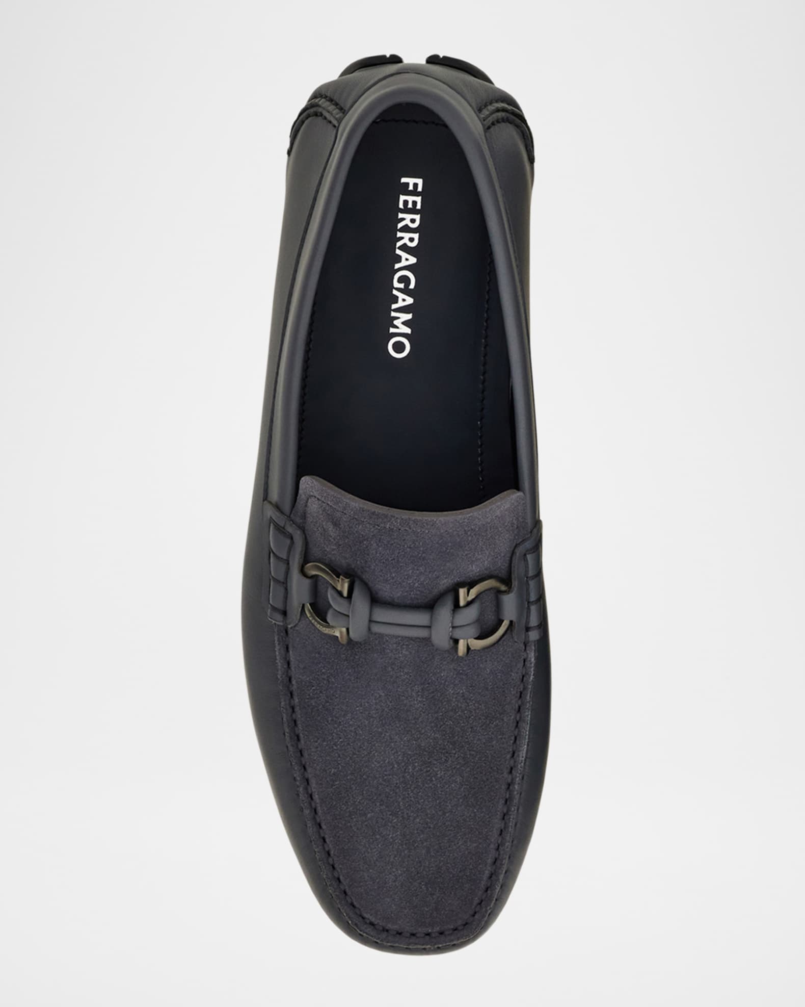 Ferragamo ブラック スエード Ferragamo Men's Almeria Gancini-Bit Leather and Suede