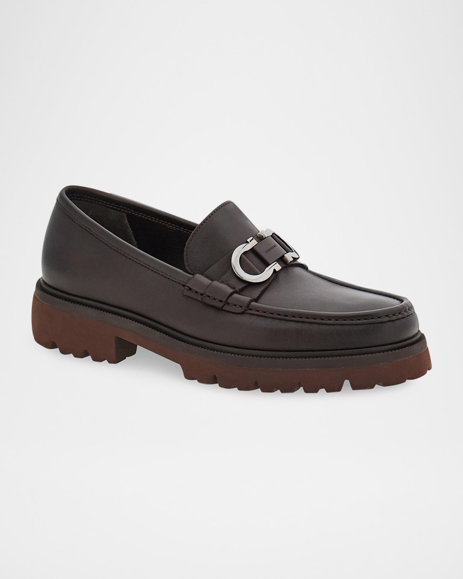 Ferragamo men\'s leather platform business shoes FERRAGAMO Florian Leather Lug-Sole Platform Loafers | Saks  main image 3