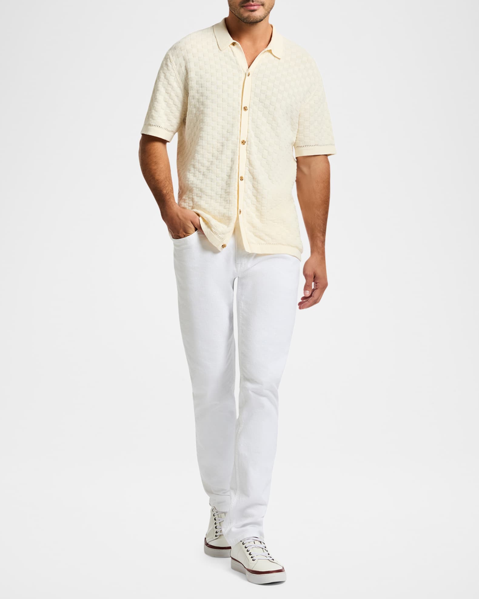 Men's Ames Cotton Jacquard Short-Sleeve Sweater 1