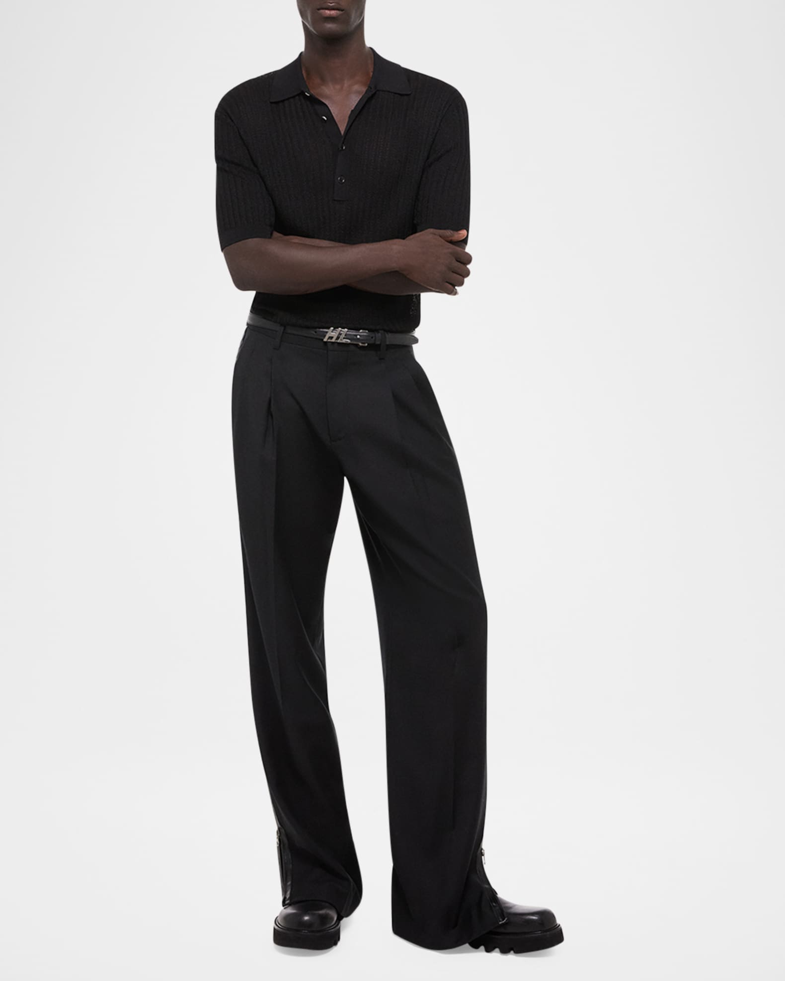 Men's Pointelle Rib Knit Polo Shirt 1