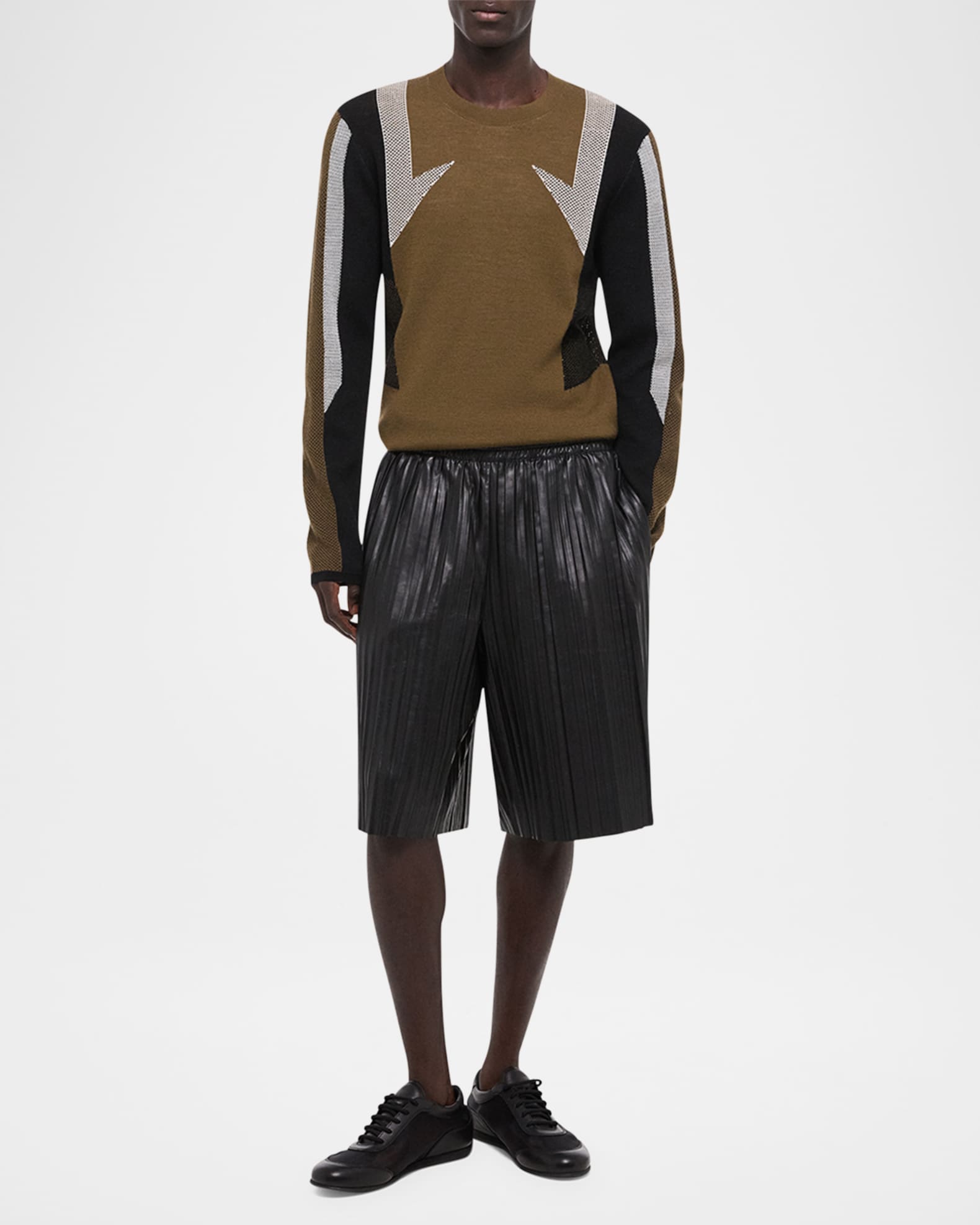 Men's Pleated Leather Pull-On Shorts 1