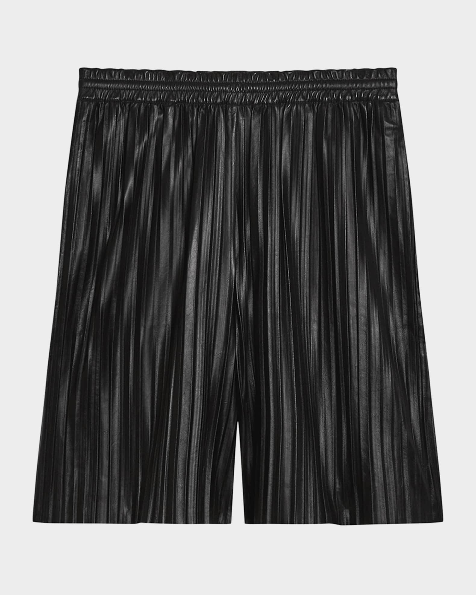 Men's Pleated Leather Pull-On Shorts 0