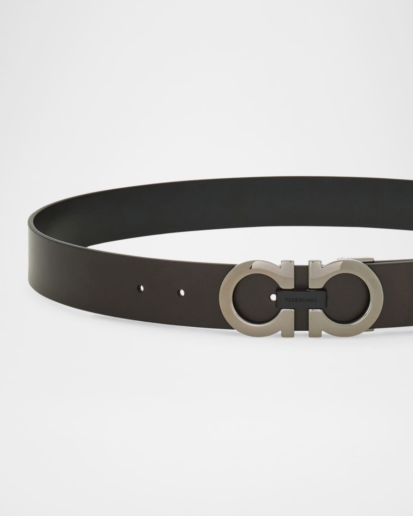 Ferragamo Men's Stamped Leather Gancio Buckle Belt