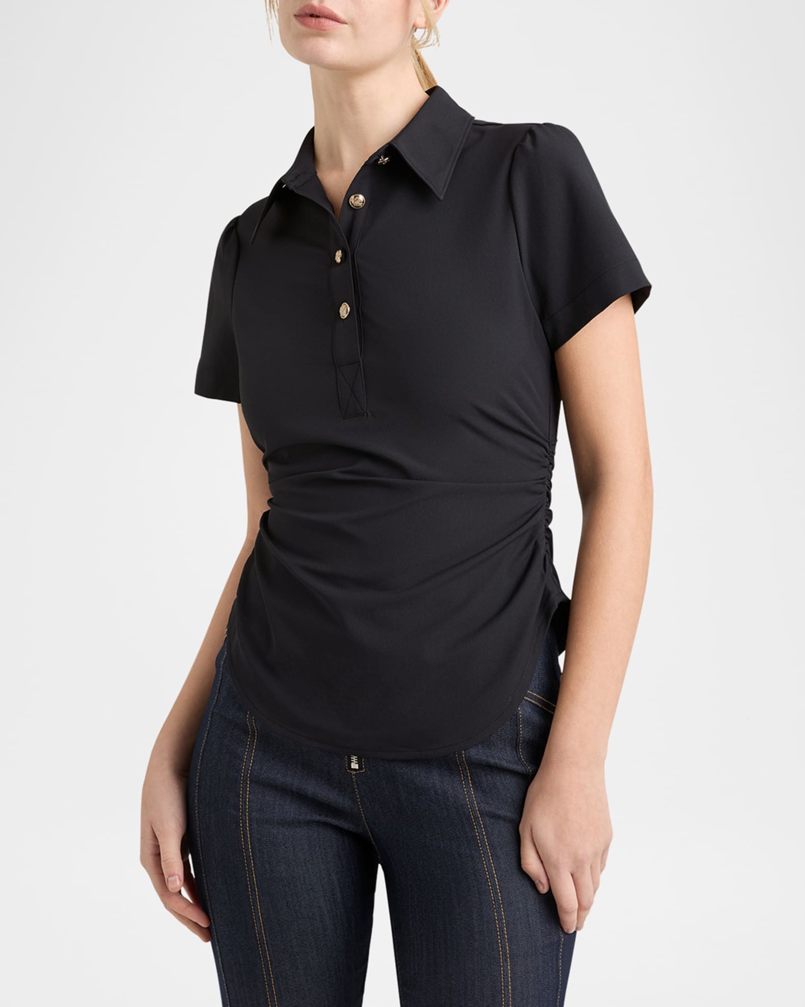 Milos Ruched Short-Sleeve Polo Top 1