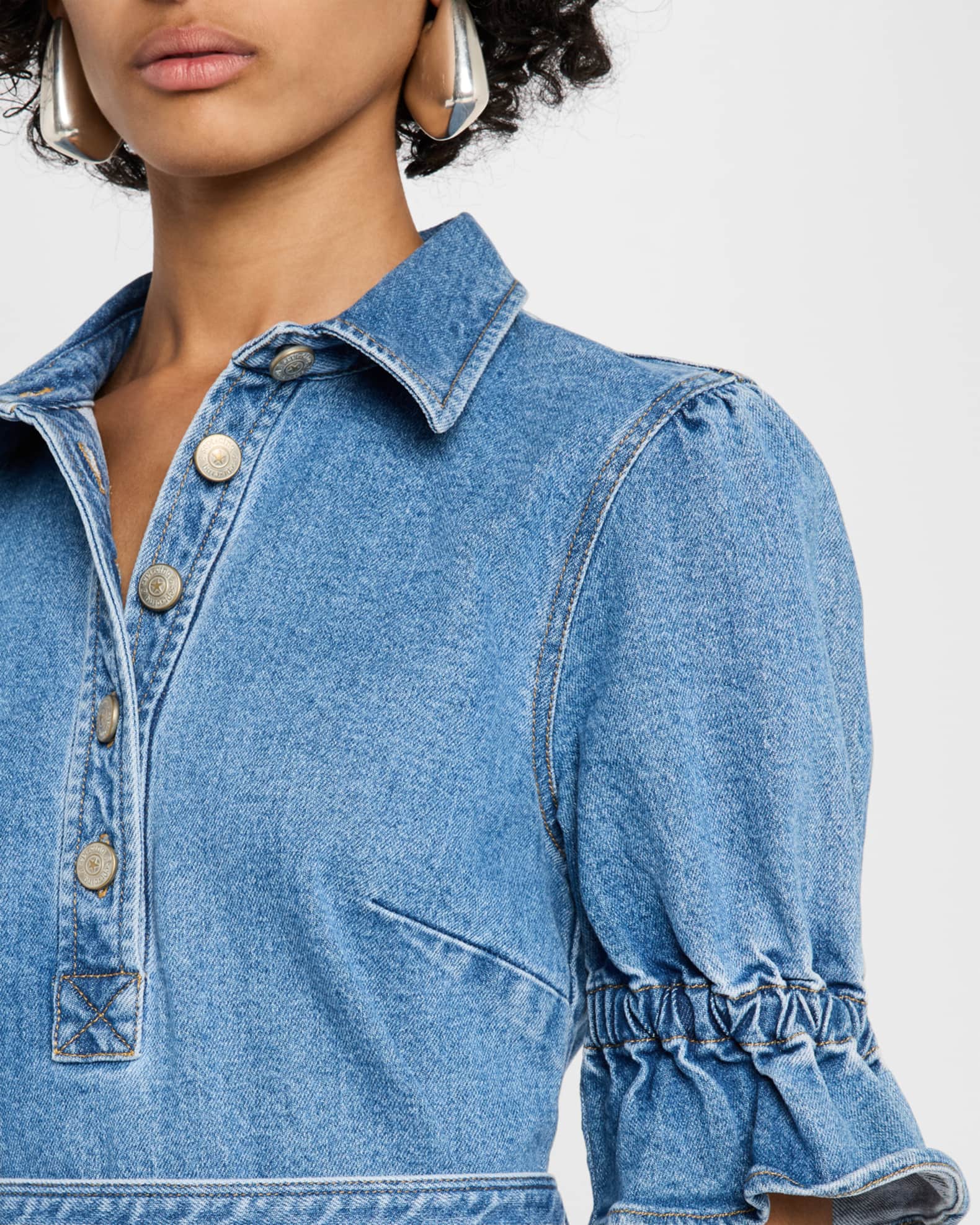 Cinq a Sept Nataly Denim Puff-Sleeve Mini Dress | Neiman Marcus