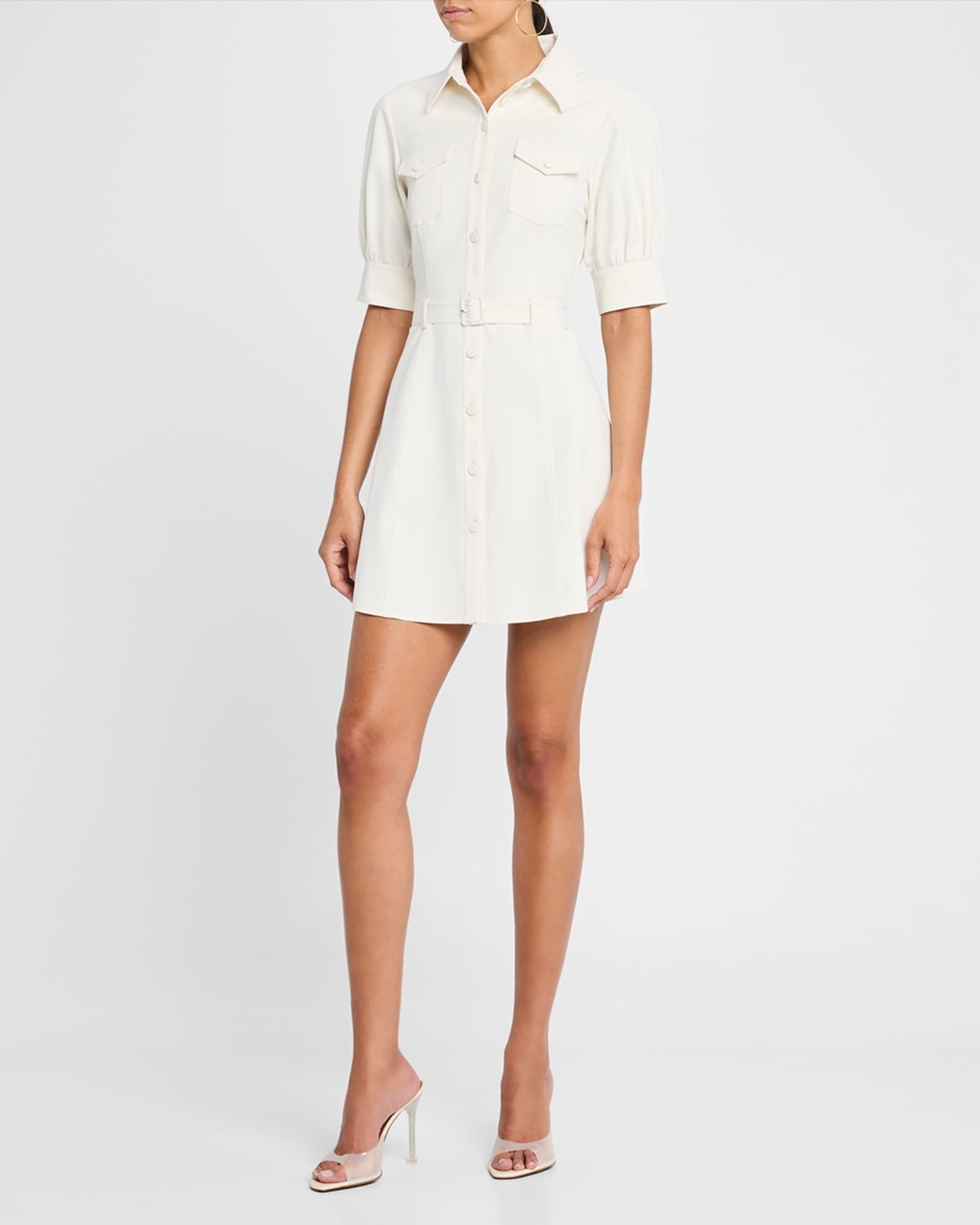 Cinq a Sept Zillah Puff-Sleeve Belted Mini Shirtdress Cinq a Sept Zillah Puff-Sleeve Belted Mini Shirtdress