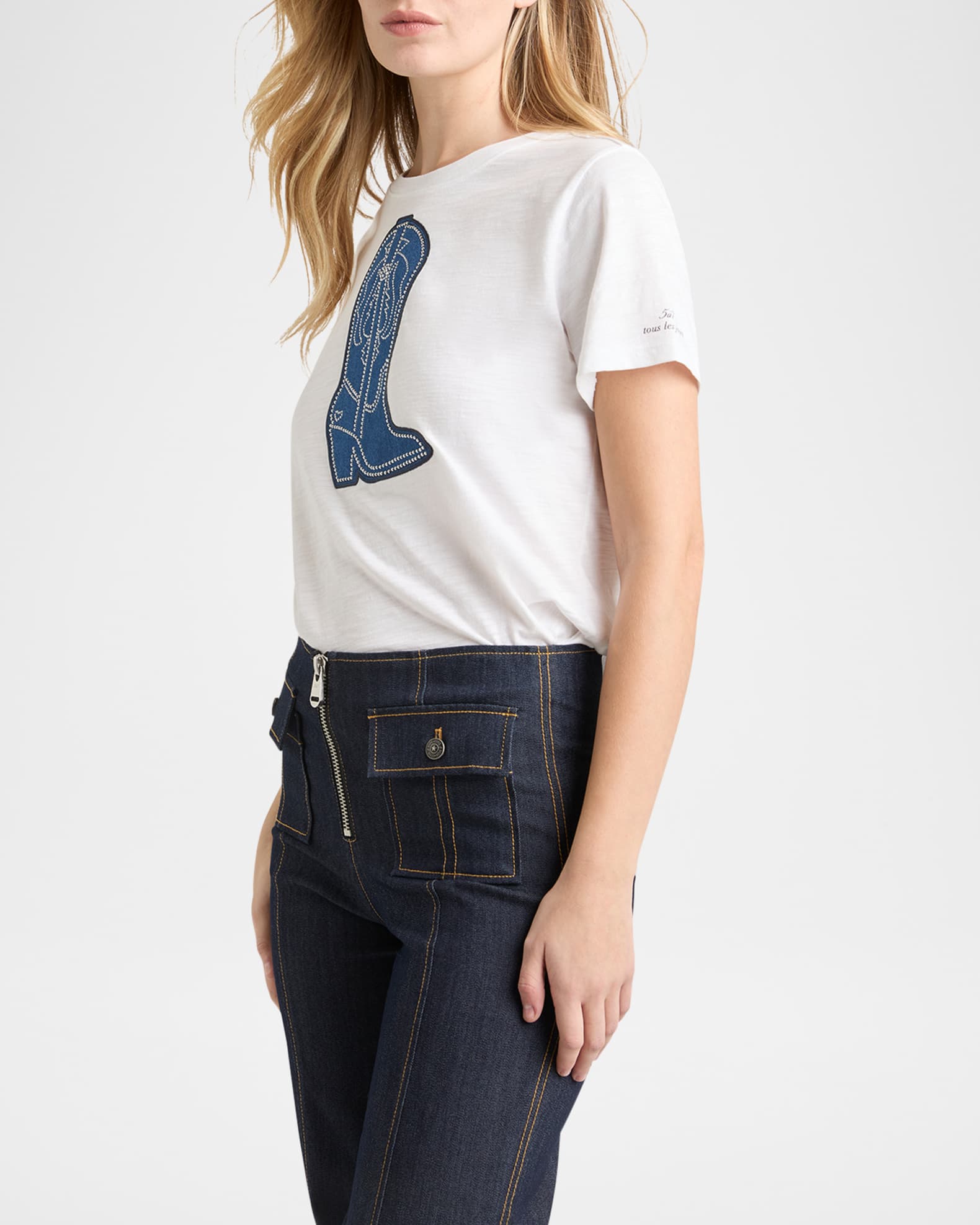 Crewneck Studded Denim Boot Tee 1