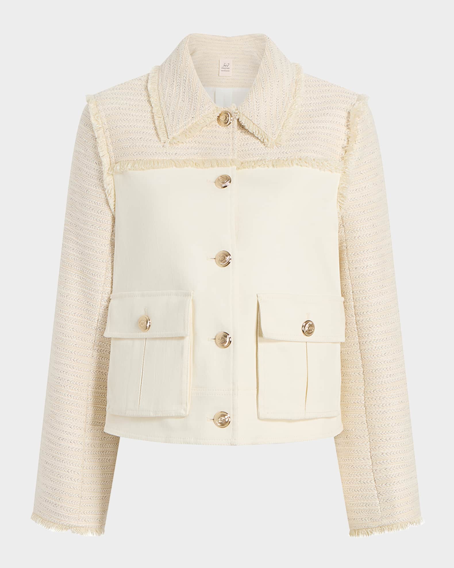 Cinq a' Sept - women - Silver Multi Jaxie Foil-Print Tweed Crop Jacket