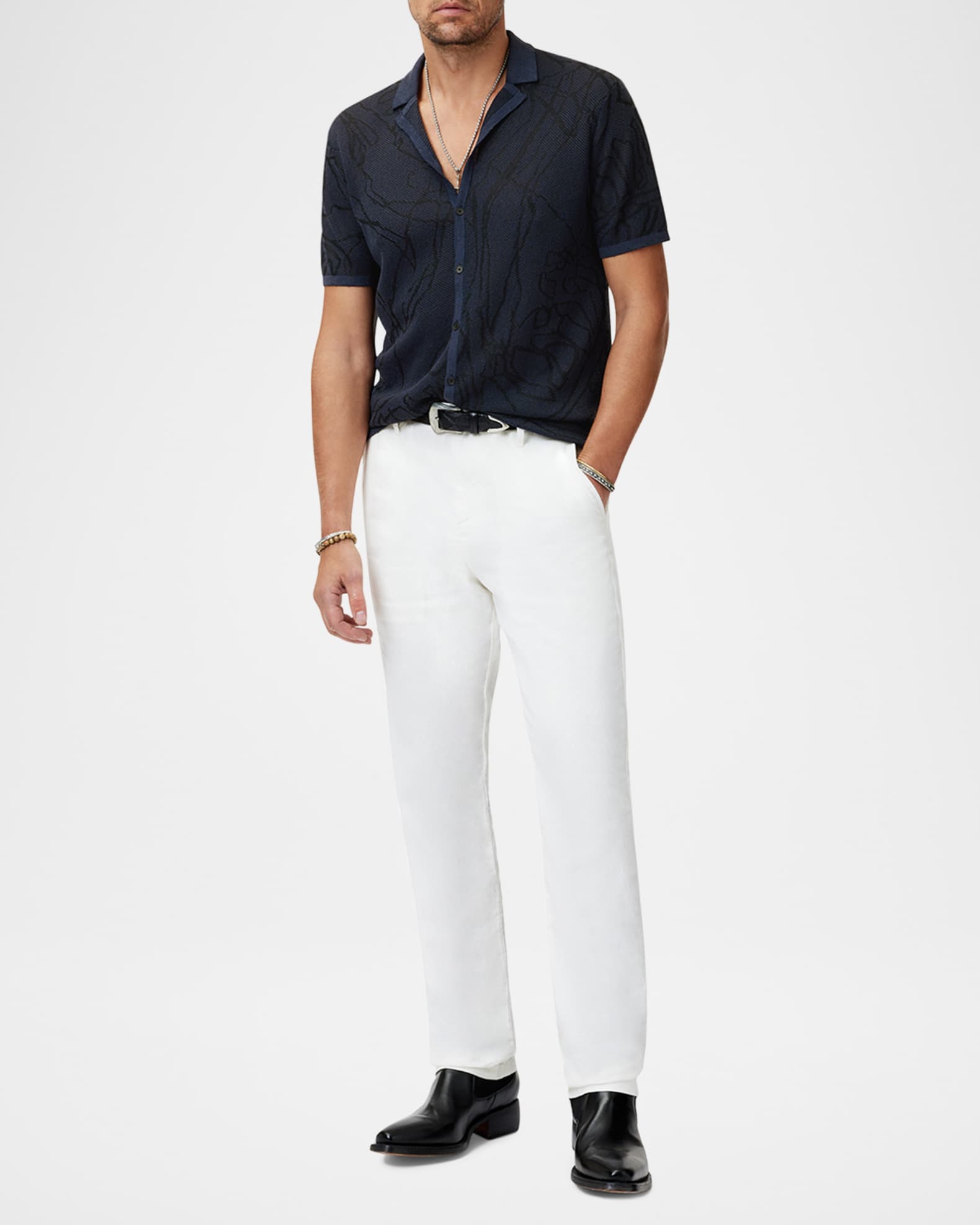John Varvatos Men's Holt Hand-Drawing Camp Shirt | Neiman Marcus