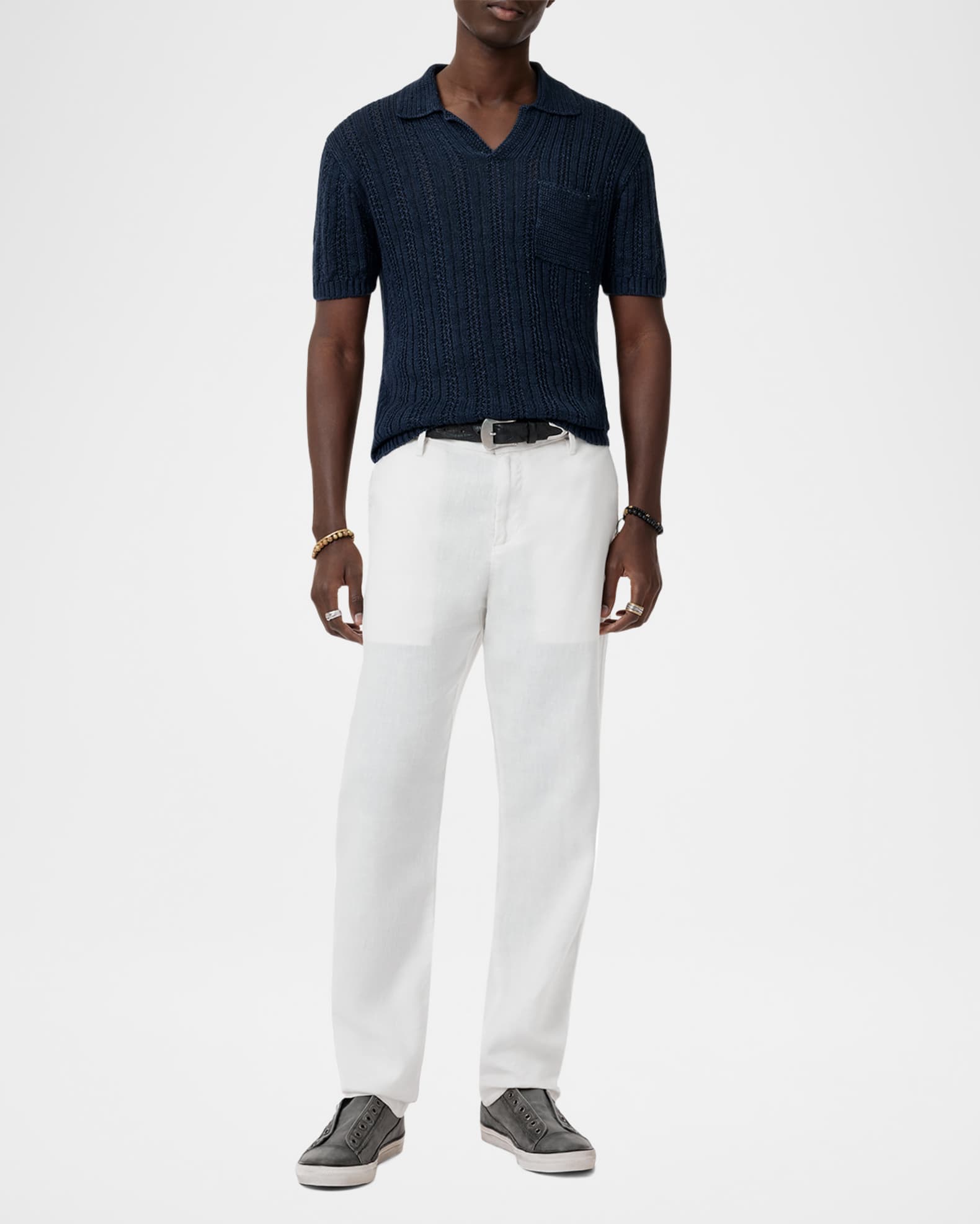 Men's Odin Textured Linen Polo Sweater 1