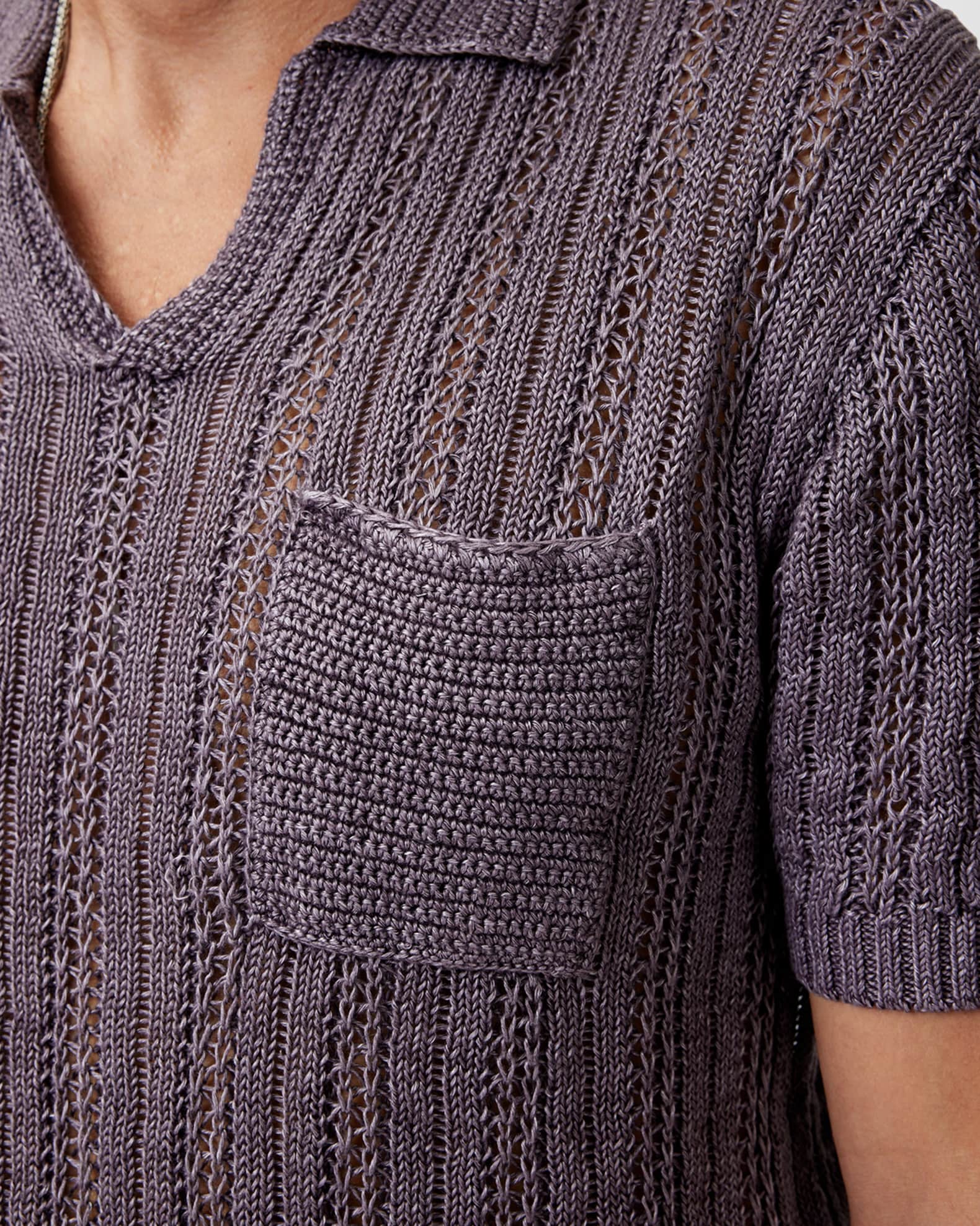 John Varvatos Men's Odin Textured Linen Polo Sweater | Neiman Marcus