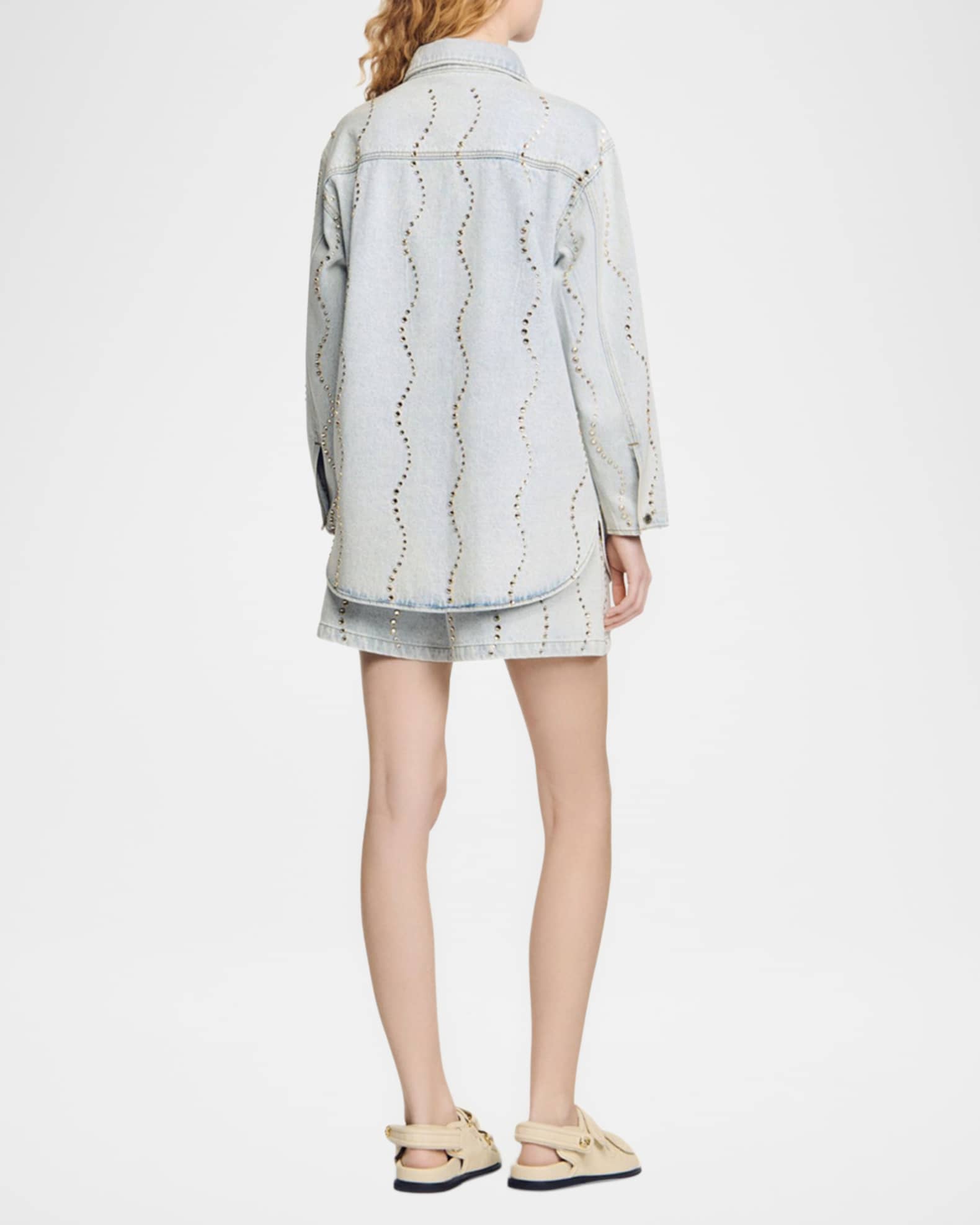 Sandro Wave Embellished Denim Shirt | Neiman Marcus