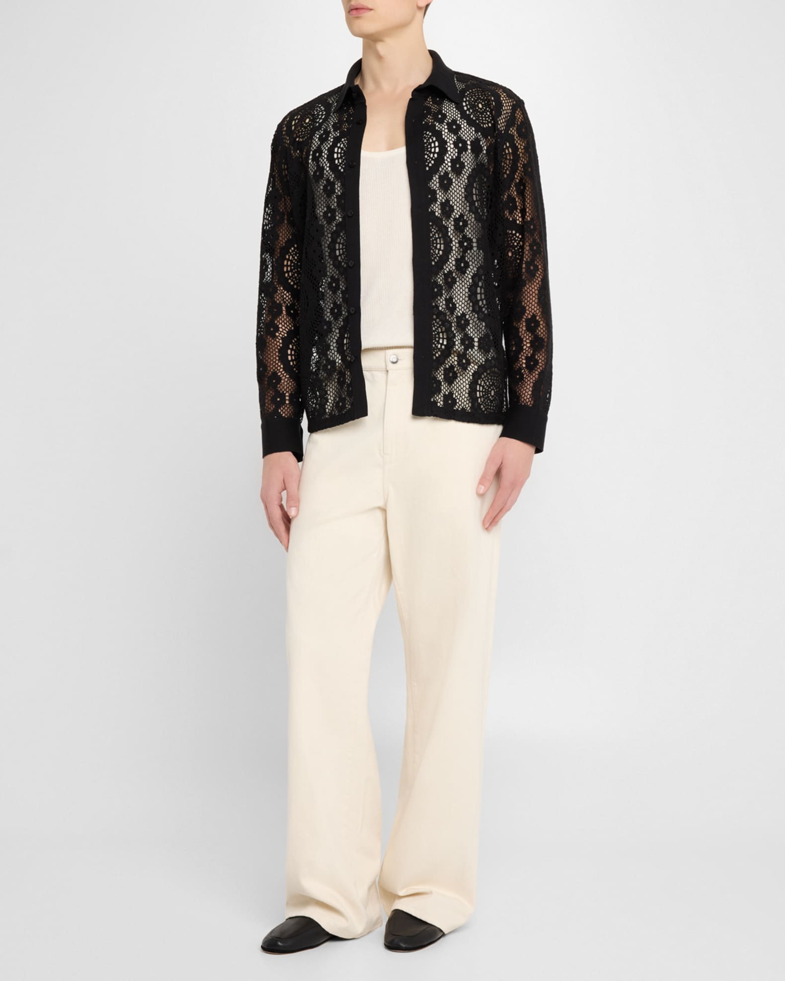 Men's Lace Button-Down Shirt - Thumbnail 2