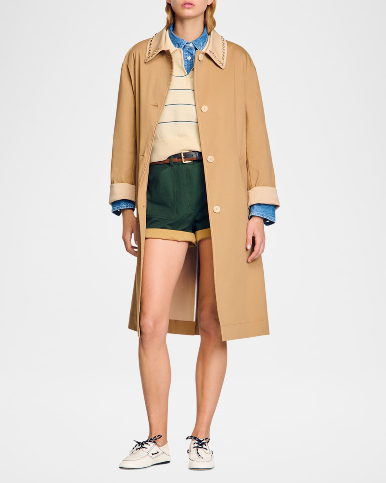 ブランド通販サイト Trench Embellished-Collar Diderot Sandro Coat Marcus Neiman | ジャケット・アウター