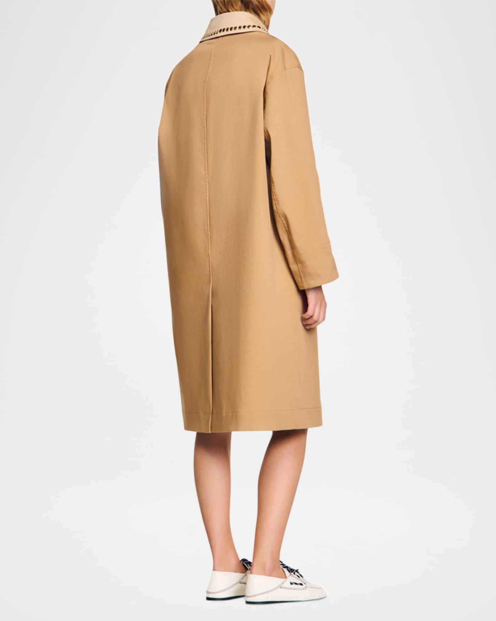 Sandro Diderot Embellished-Collar Trench Coat | Neiman Marcus