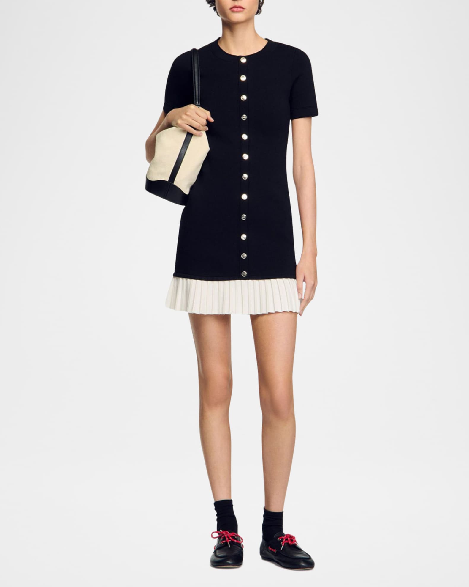 Sandro Paradis Pleated-Hem Mini Dress | Neiman Marcus