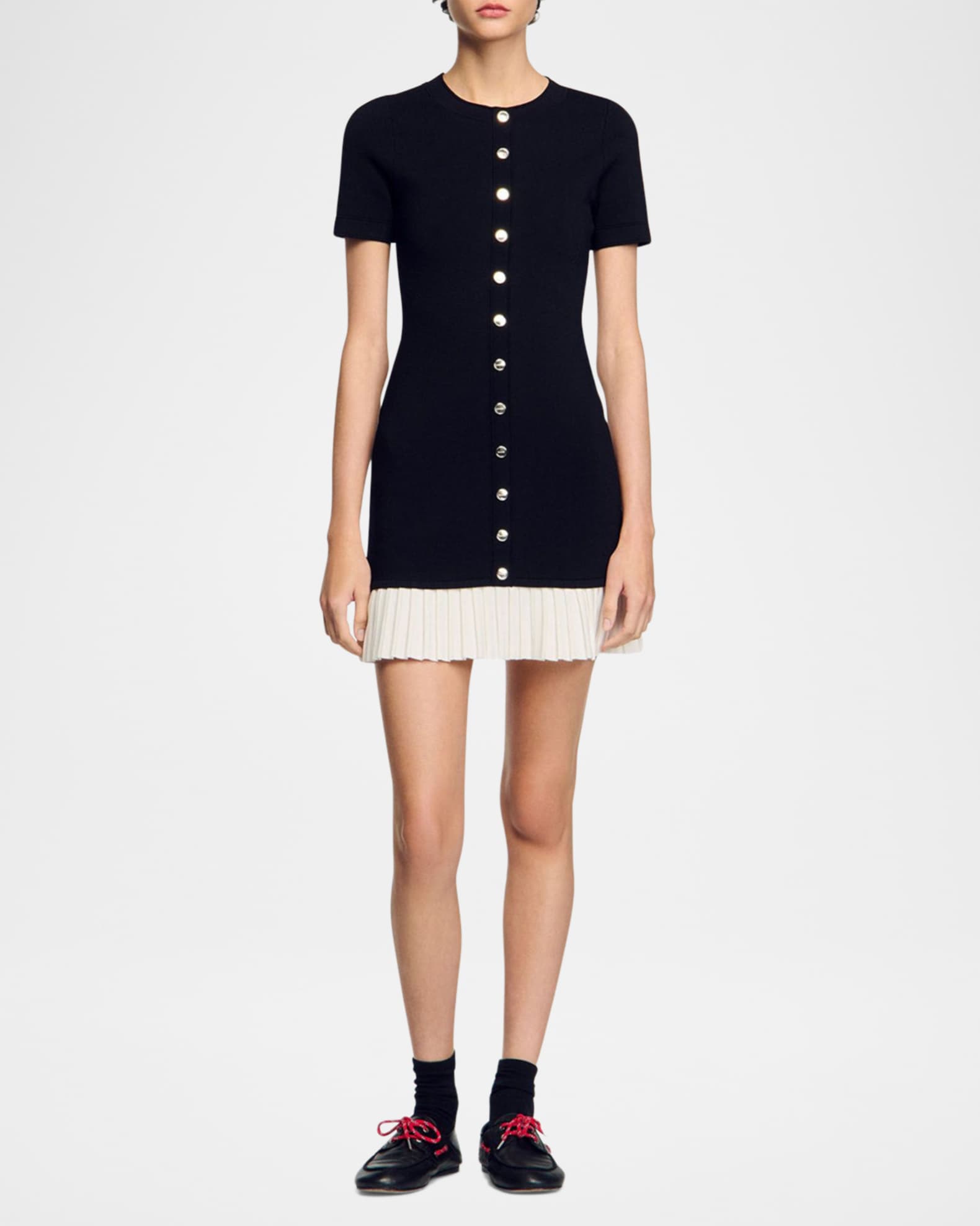 Sandro Paradis Pleated-Hem Mini Dress | Neiman Marcus