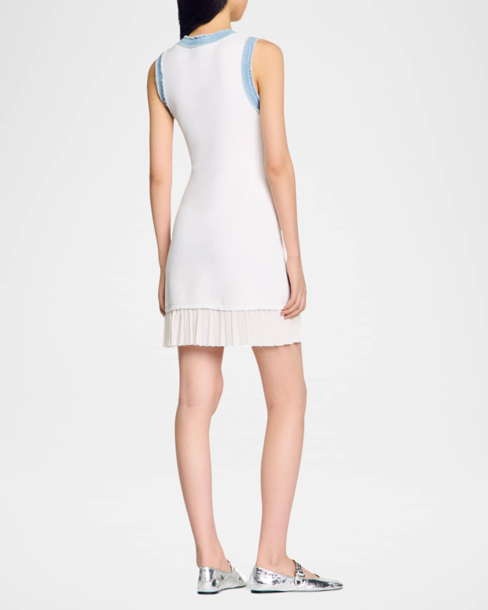 Sandro Acapulco Knit Denim-Trim Mini Dress | Neiman Marcus