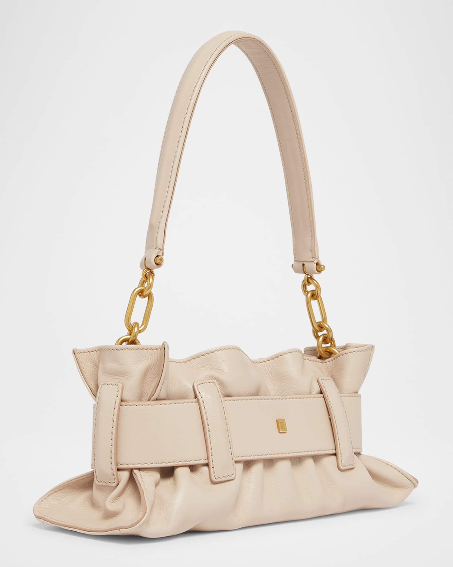 Balmain Anthem Mini Buckle Shoulder Bag in Calfskin Leather
