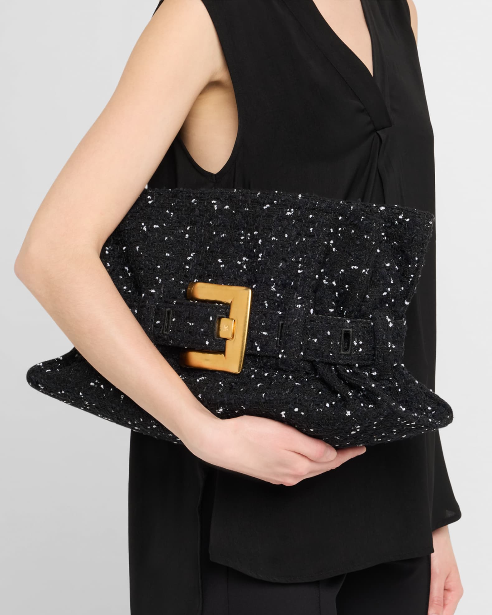 Anthem Medium Buckle Shoulder Bag in Tweed 1